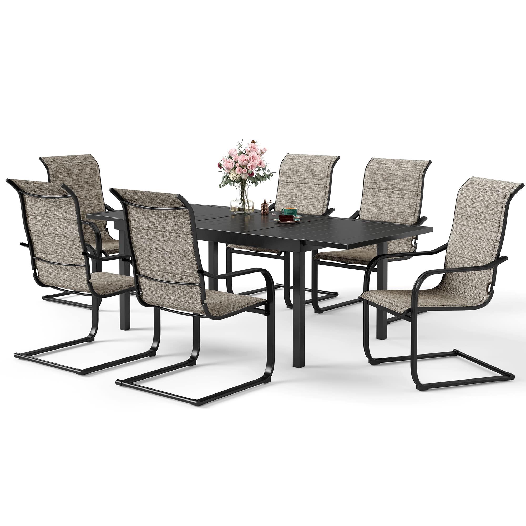 7-Piece Outdoor Patio Dining Set for 6 with Extendable Table & Cushioned Chairs - Perfect for Backyard, Deck, Garden & Lawn Entertaining