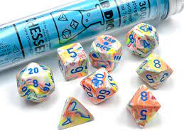 Festive Kaleidoscope Blue Polyhedral 7-Die RPG Dice Set for Dungeons & Dragons, Pathfinder - Premium Chessex CHX30047 Gaming Accessories for Tabletop Roleplaying Games