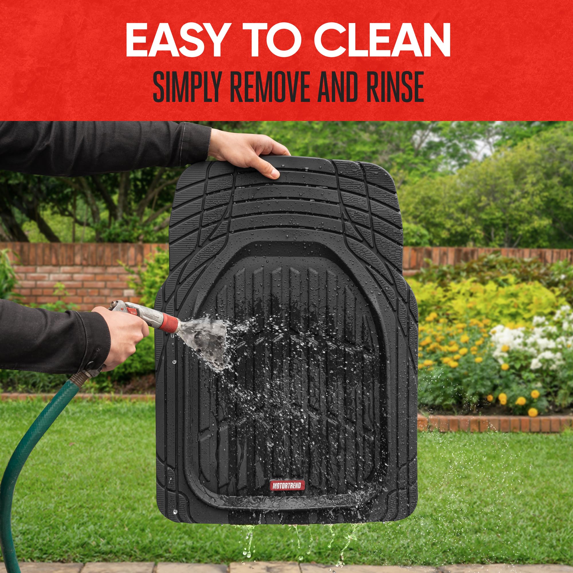 Motor Trend FlexTough Black Rubber Car Floor Mats with Cargo Liner - Heavy Duty All Weather Automotive Floor Mats for Cars, Trucks, Vans & SUVs | Trim-to-Fit Design, Odorless Protection | Perfect for Daily Commutes, Road Trips & Off-Road Adventures