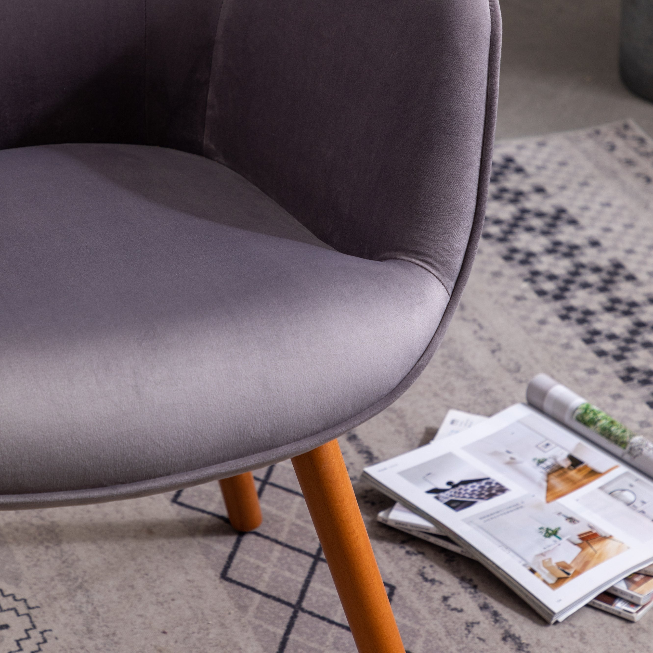 Roundhill Furniture Doarnin Contemporary Silky Velvet Tufted Button Back Accent Chair - Gray Velvet Upholstered Lounge Chair for Living Room, Bedroom & Office Decor