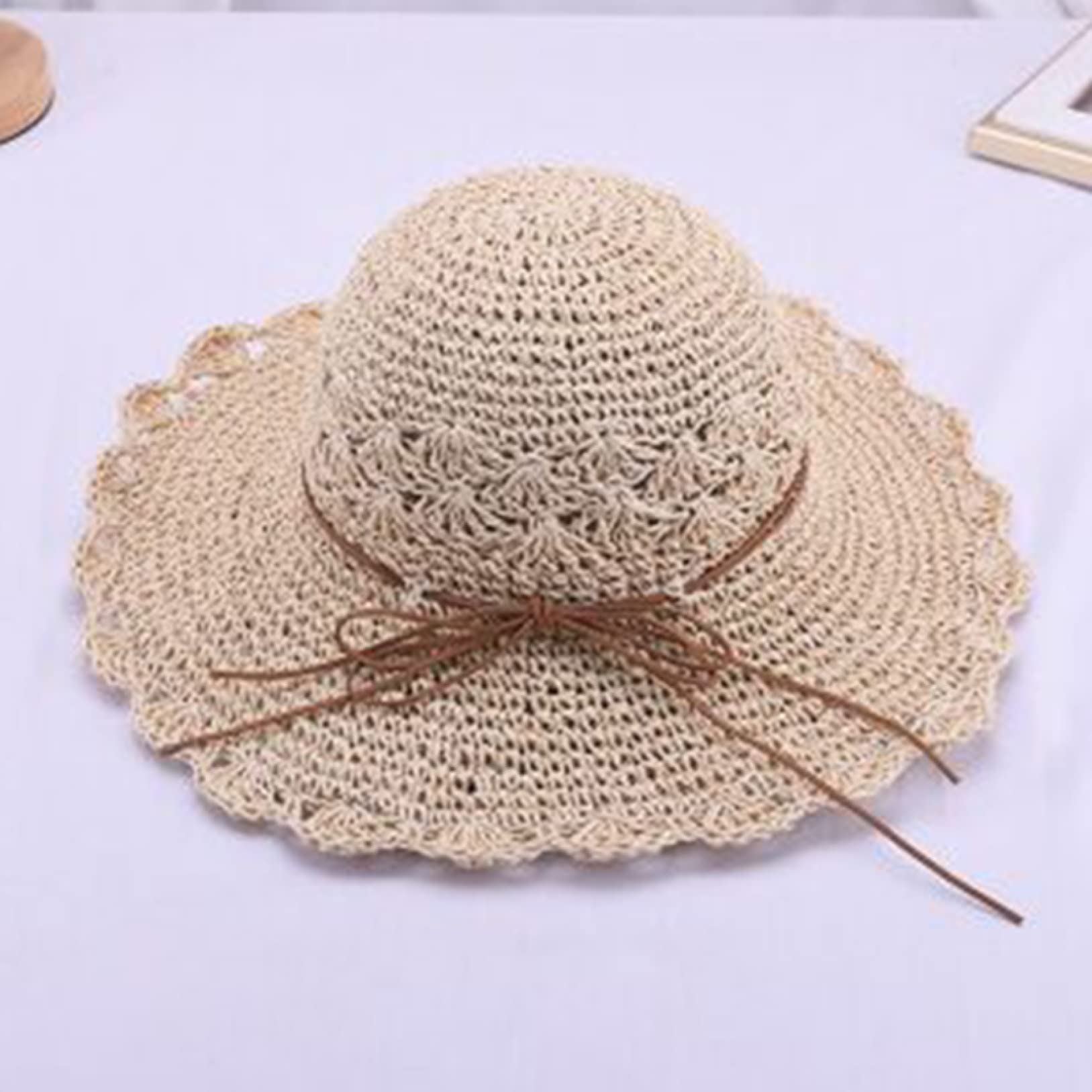 Women's Wide Brim Sun Hat - Foldable Crochet Straw Beach Hat for Summer - UV Protection Floppy Hat with Chin Strap - Perfect for Beach, Pool, Vacation & Outdoor Activities