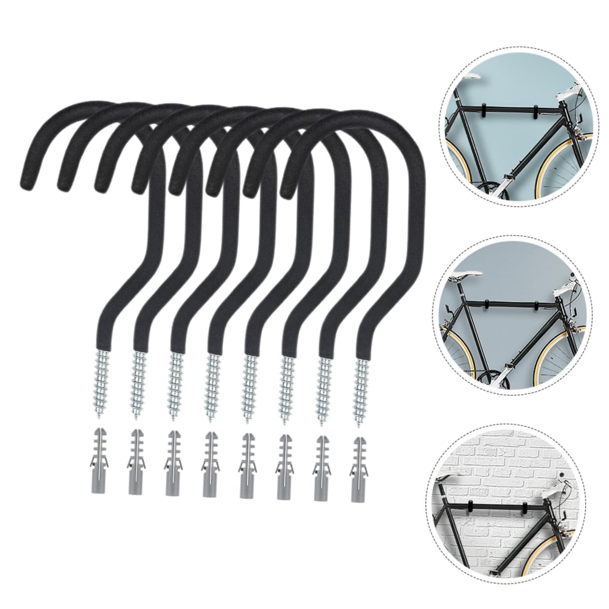 Hoement 8-Pack Heavy Duty Bike Wall Hooks - Garage Storage Rack for Bicycle Organization - Space Saving Bike Hangers for Home, Garden, Warehouse & Garage (Perfect for Vertical Bike Storage in Small Spaces)
