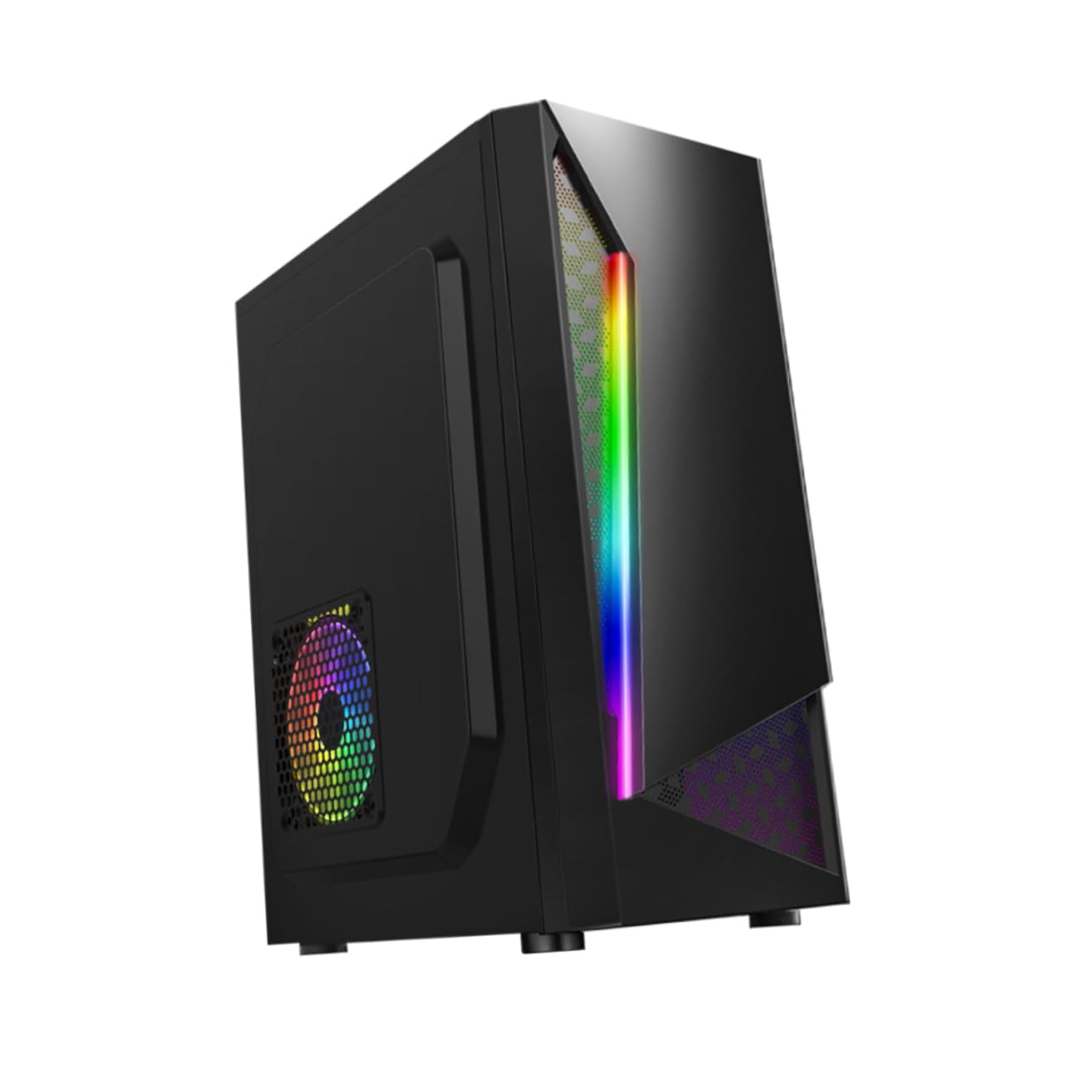 Mikikit Gaming PC Case - High Performance ATX Mid Tower Computer Chassis with Tempered Glass Side Panel & RGB Lighting - Perfect for Home Office, Gaming Setup, and Internet Cafe Use