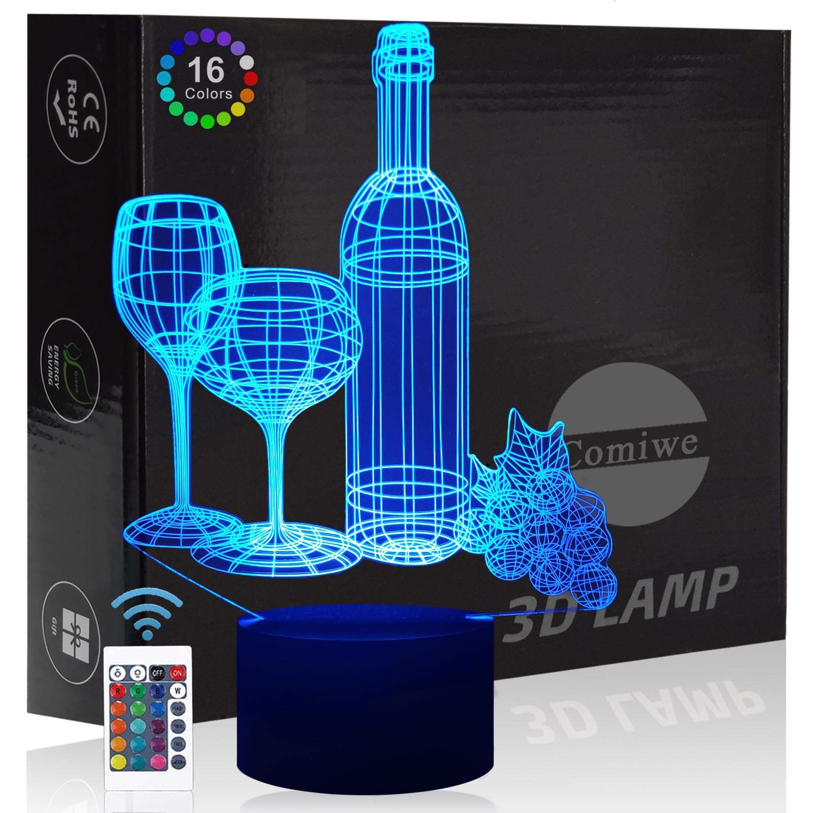 3D Illusion Wine Glass Night Light - 16 Color Changing LED Lamp with Smart Touch & Remote Control - Home Decor Bedside Table Desk Lamp - Perfect Christmas Birthday Gift for Kids, Adults, Friends & Family - Ideal for Bedrooms, Living Rooms, and Party Decorations