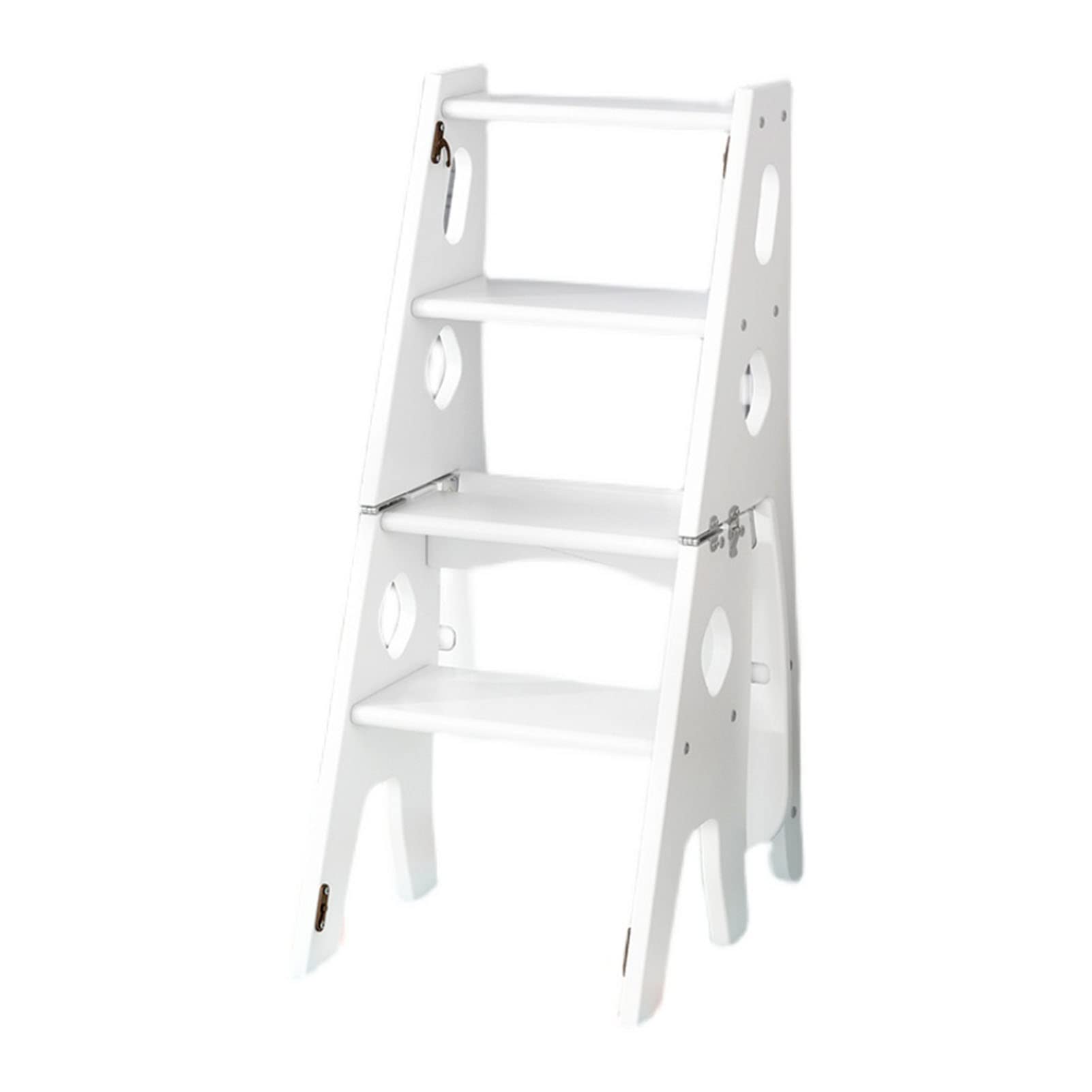 4-Step Wooden Folding Step Stool - Foldable Foot Stool, Shoe Bench & Flower Stand - Safe Home Ladder for Kids & Adults - Perfect for Bathroom, Kitchen, Closet & Garden Use