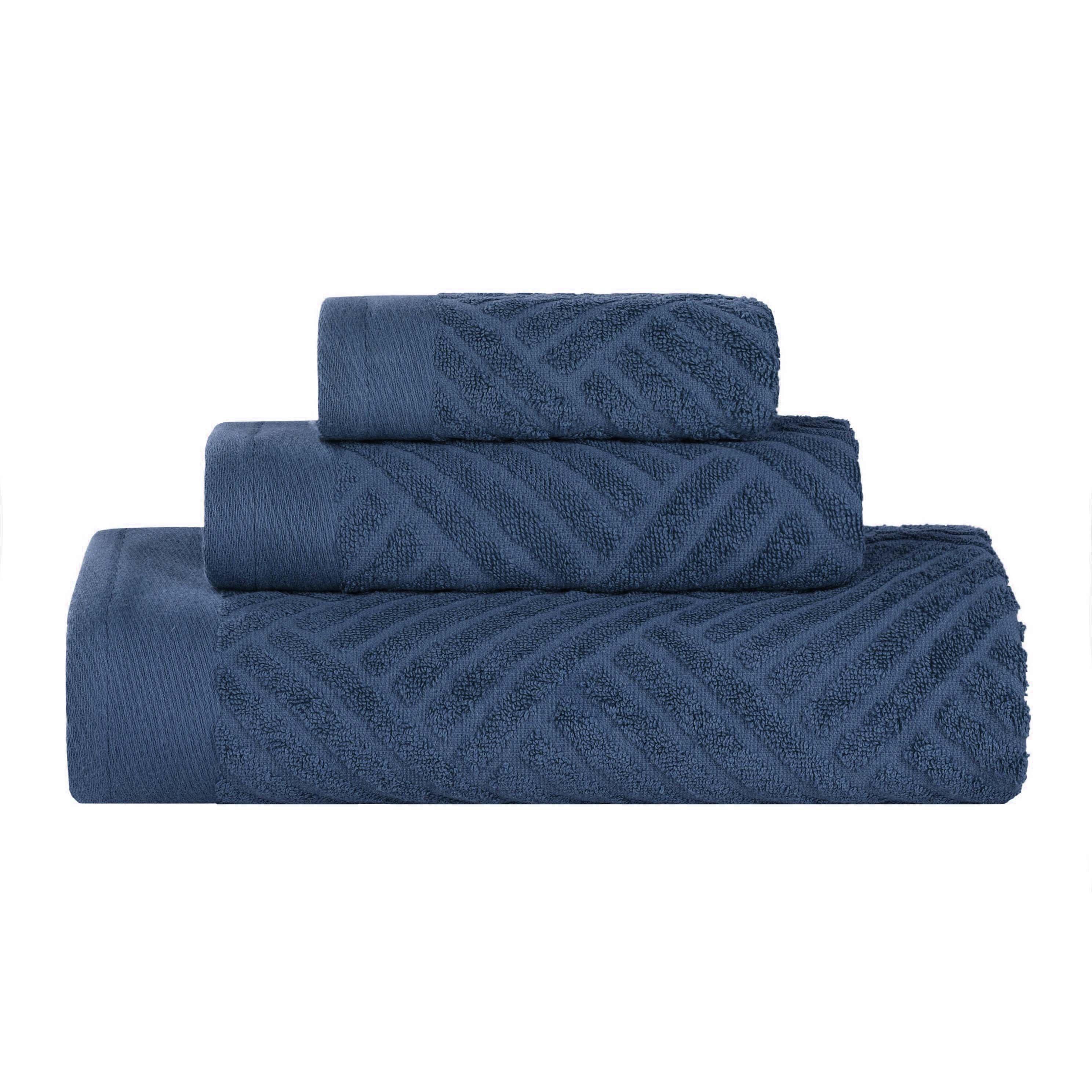 Premium Basketweave Jacquard Egyptian Cotton Towel Set - 3 Piece Plush Bath Towels for Spa, Bathroom & Luxury Home Decor - Medium Weight, Ultra Soft & Absorbent