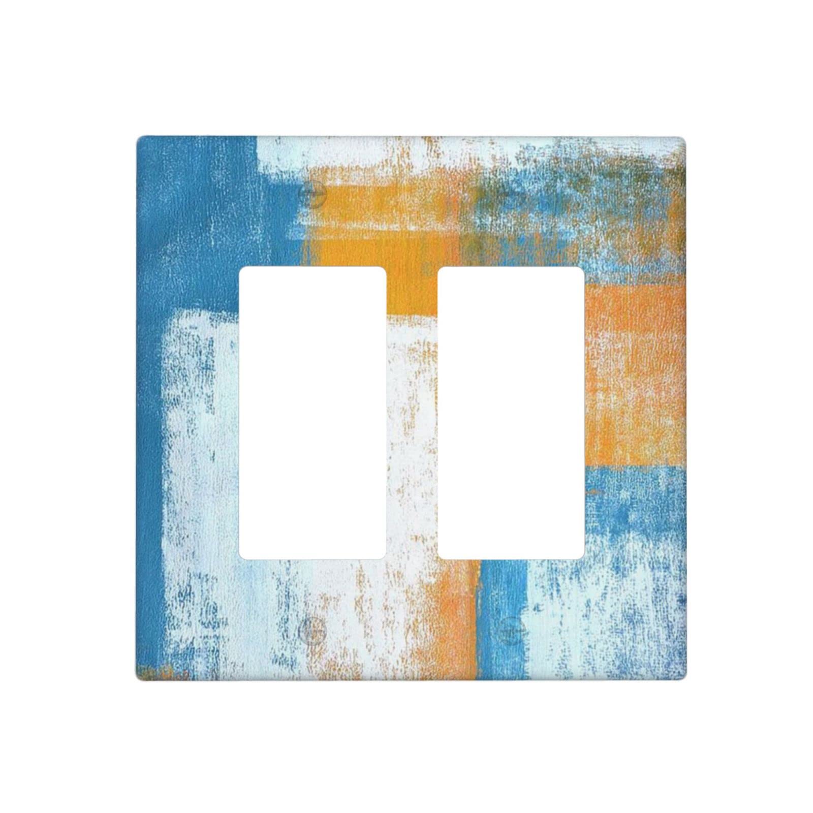 Abstract Orange Blue Double Rocker Light Switch Cover - Decorative 2 Gang Wall Plate, Funny Lightswitch Faceplate 4.5 x 4.5 Inch - Perfect for Living Room, Bedroom & Office Decor