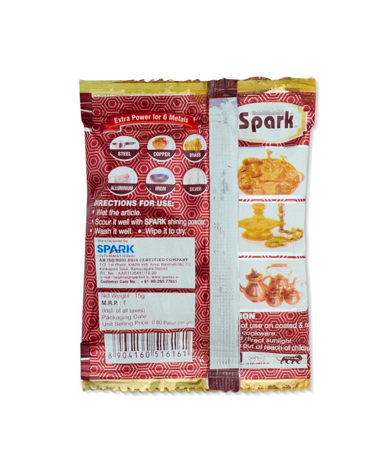 Spark International Copper & Brass Cleaner Powder - Safe for Steel, Copper, Aluminum, Iron Utensils (15g x 12 Pack) | Restores Shine to Pots, Pans, Jewelry & Kitchenware