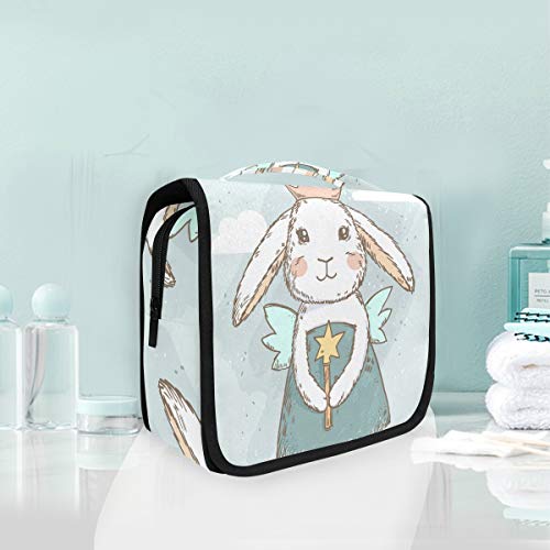 domook Hanging Travel Toiletry Bag - Waterproof Cosmetic Organizer for Women & Men, Bunny Rabbit Design Makeup Case with Hooks - Perfect for Vacation, Gym, Camping & Business Trips