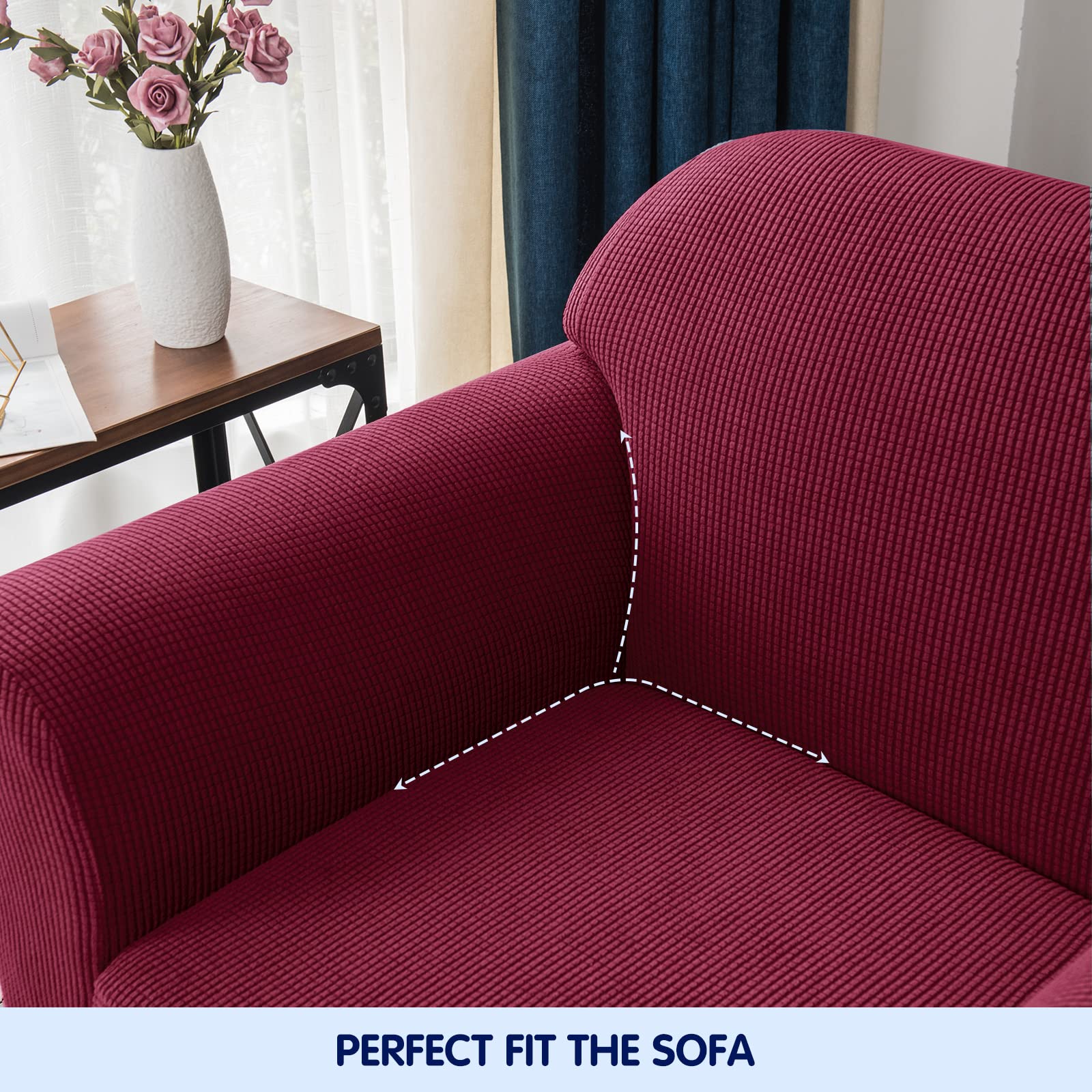 SUBRTEX Stretch Sofa Cover 2-Piece Set - Washable Elastic Slipcover for 2-3 Cushion Couches, Large Wine Red - Perfect for Living Room Protection & Home Decor