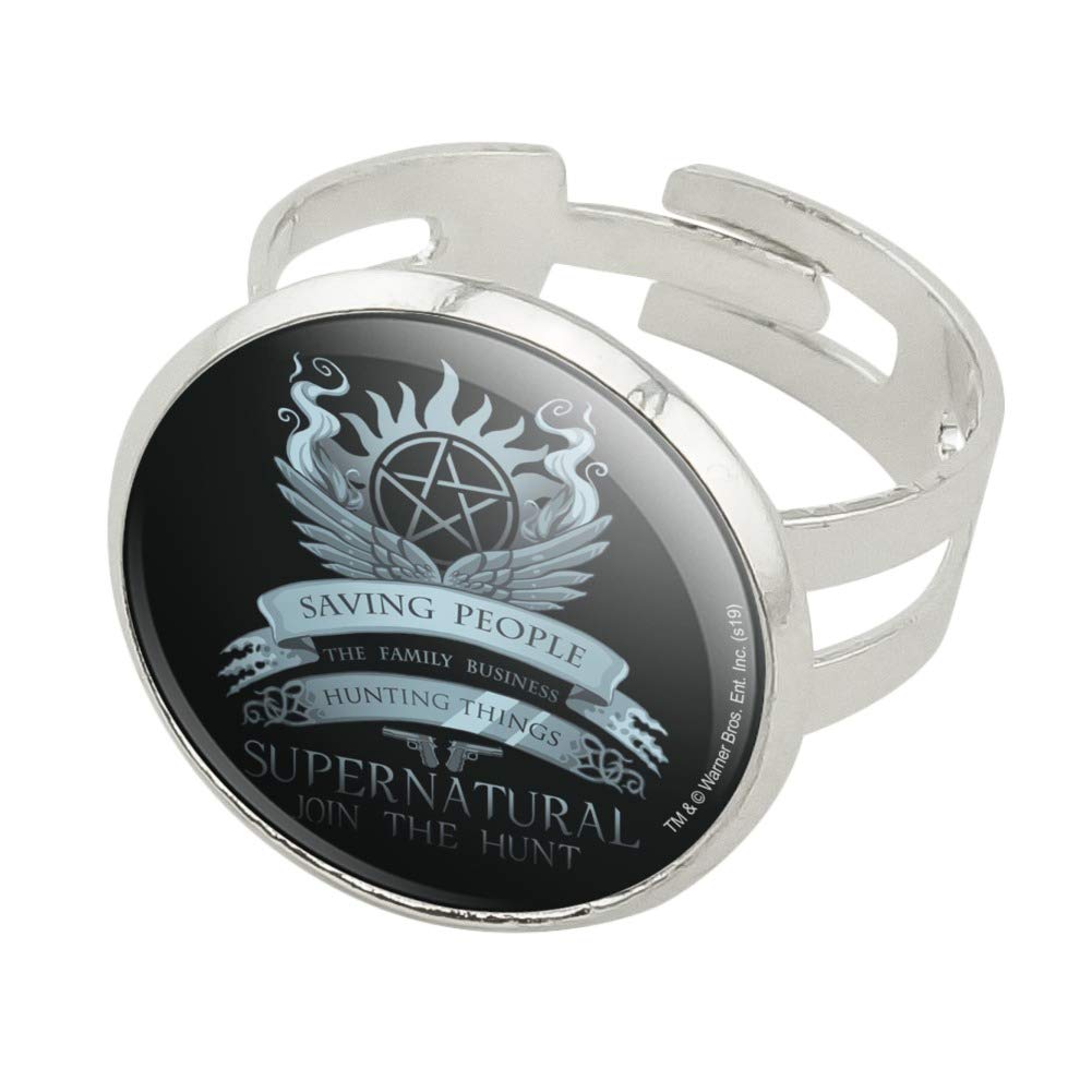 Supernatural Saving People Hunting Things Silver Plated Adjustable Novelty Ring - Perfect for TV Show Fans, Cosplay, and Gift Giving