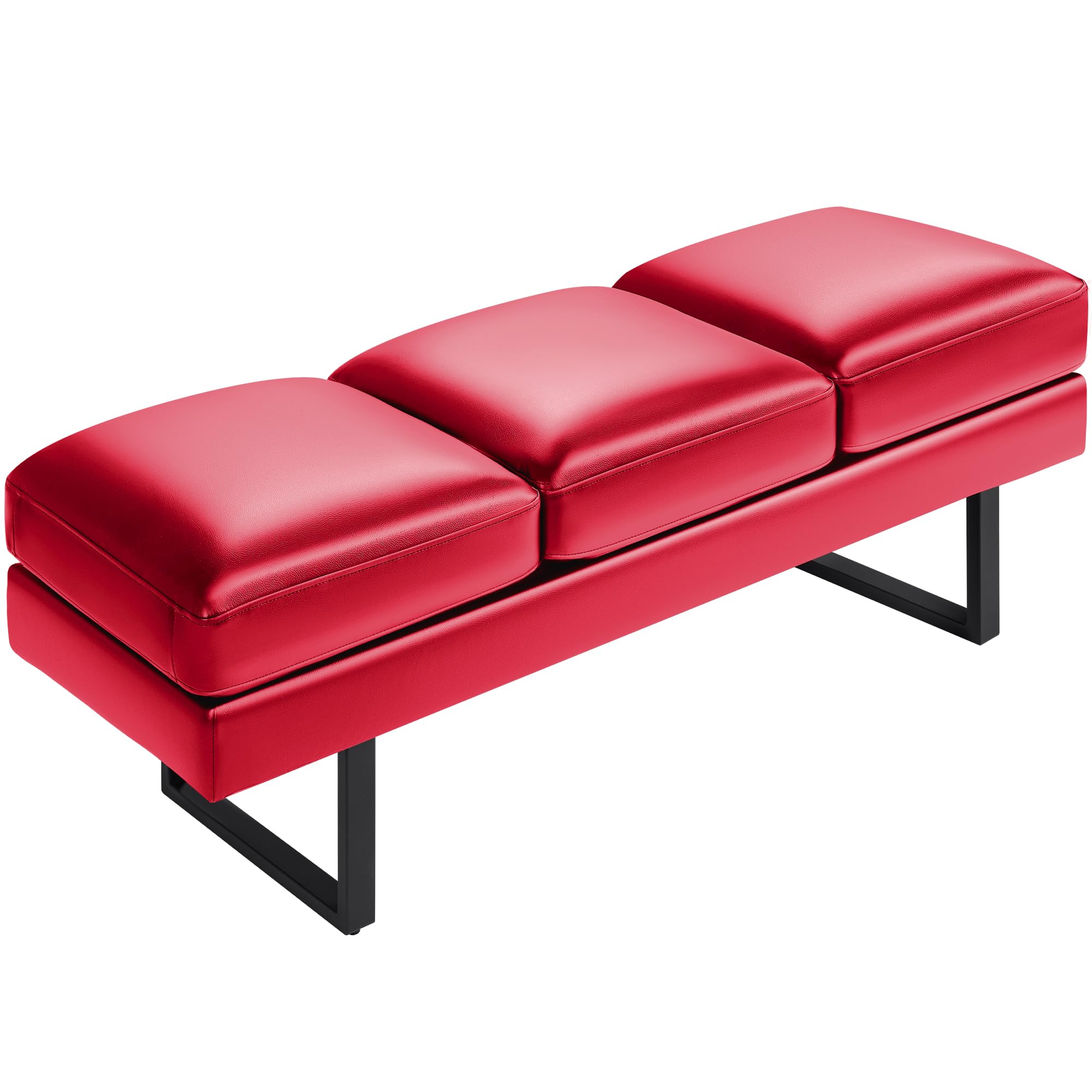 JUMMICO 59.6 Inch 3-Seater Faux Leather Office Chair - Reception Bench for Waiting Rooms, Conference Rooms, Salons & Shops (Red) - Comfortable Guest Seating for Professional & Commercial Spaces