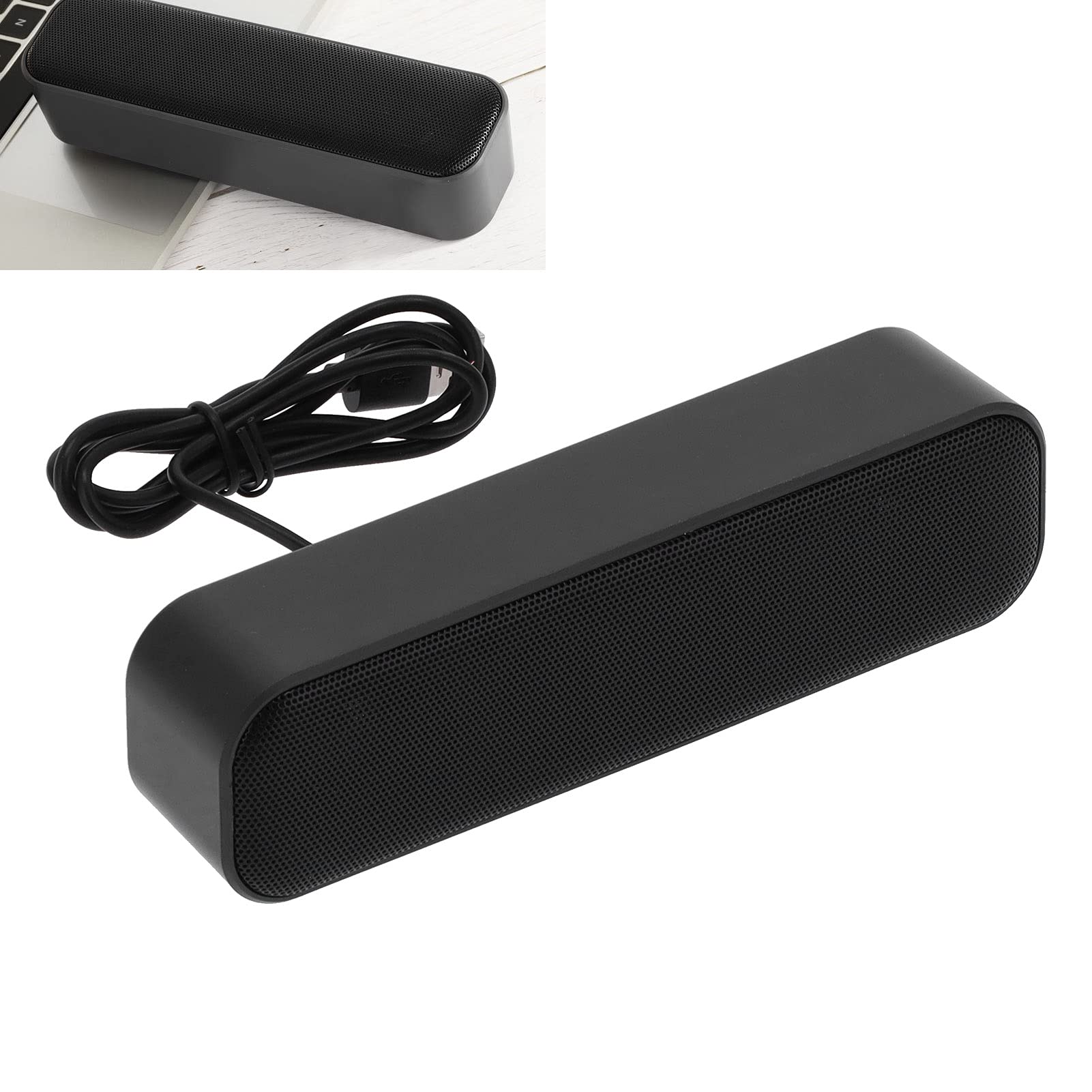 CHEOTIME USB Powered Mini Soundbar Speaker, Compact Stereo Laptop Speakers with Space-Saving Design for PC, Desktop, Dorm, Office, Desk, Restaurant, and Home Entertainment