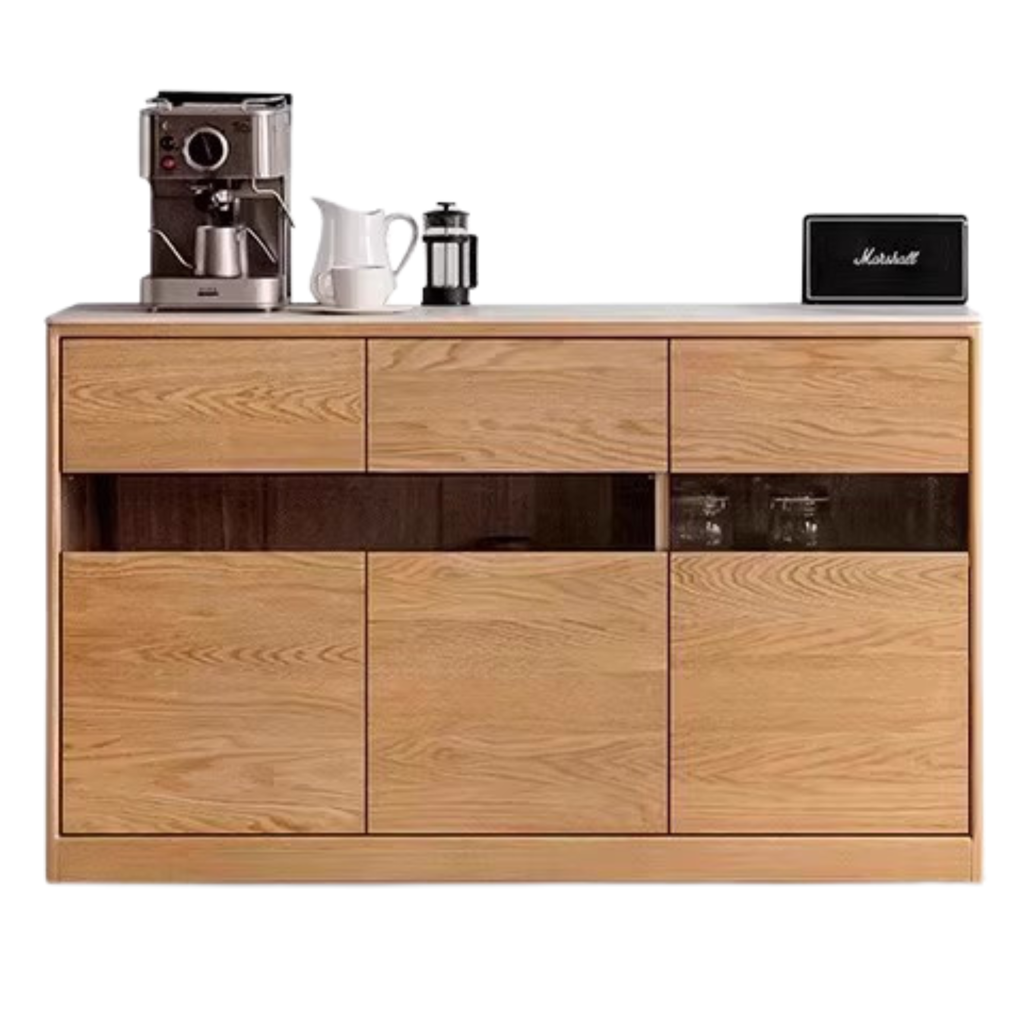 Oak Solid Wood Nordic Sideboard with Slate Top - Modern Buffet Cabinet for Dining Room, Living Room & Entryway Storage