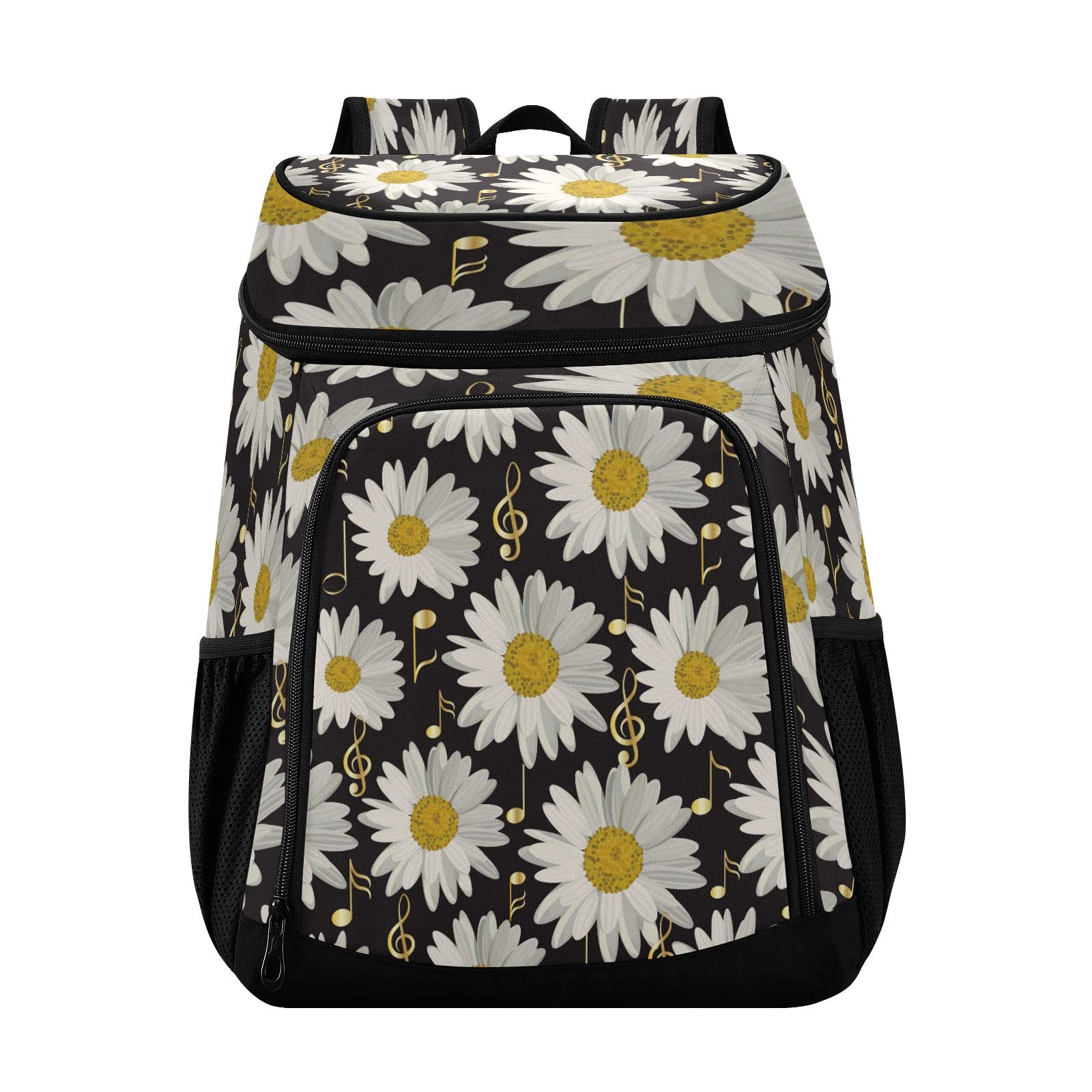 Gold Music Notes Daisies Insulated Cooler Backpack for Men & Women - Large Capacity, Leakproof, Easy to Clean Soft-Sided Cooler Bag - Perfect for Camping, Beach, Work, Picnics & Road Trips