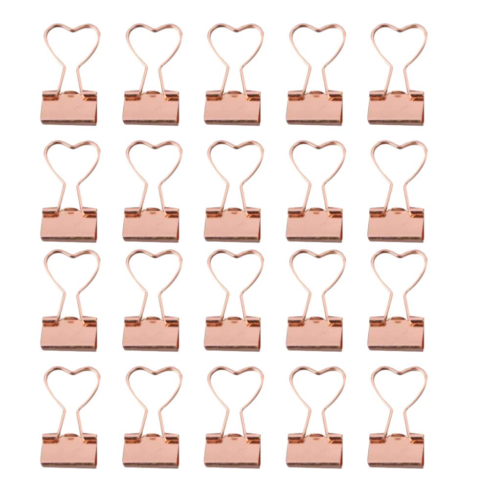 Rose Gold Heart Shaped Metal Binder Clips - 20 Pack of Decorative Paper Clamps for Office, School, and Home Organization | NUOBESTY File Clips for Documents, Photos, and Craft Projects
