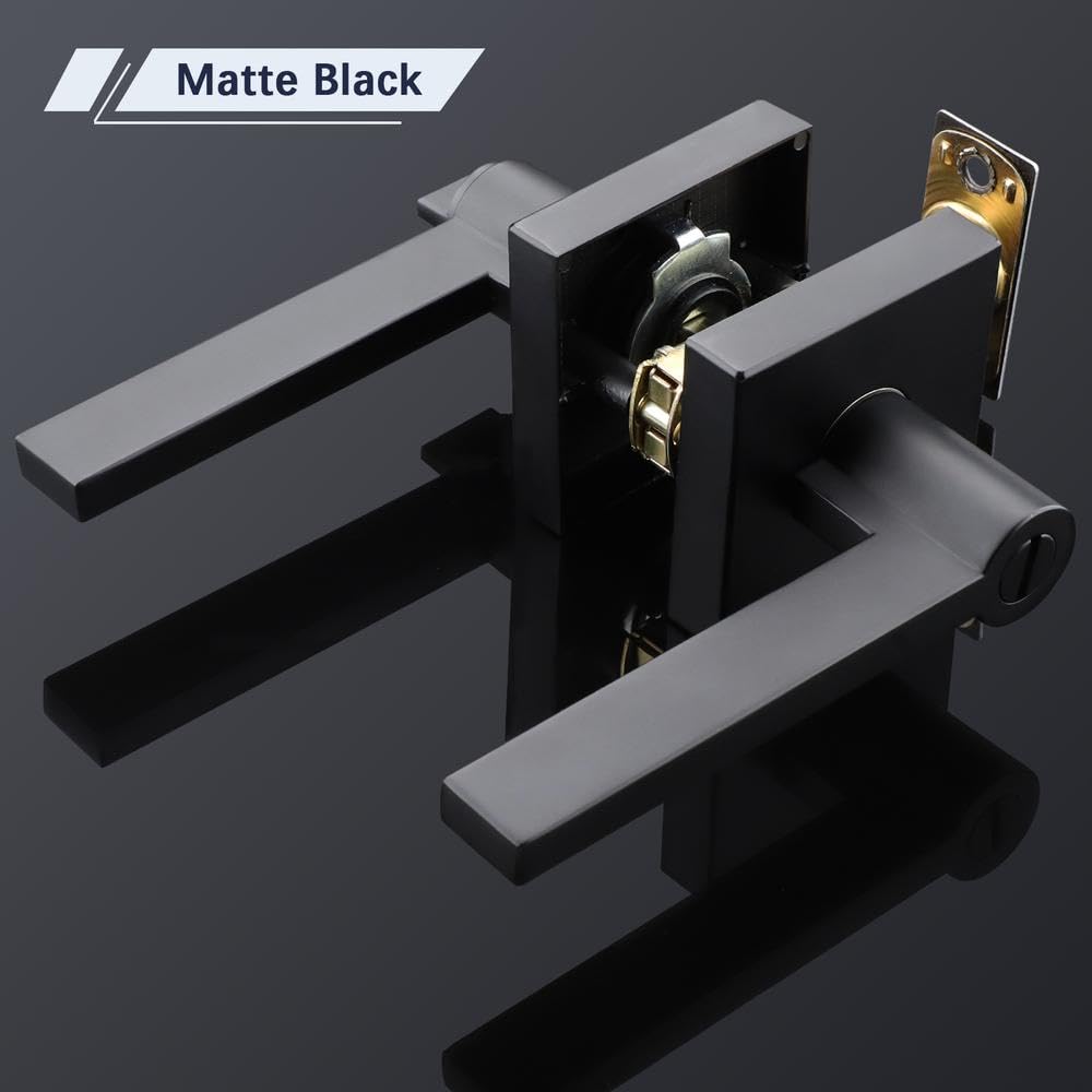5 Pack Matte Black Interior Door Handles - Slim Privacy Lever Door Knob Set with Lock for Bedroom & Bathroom Security | Left/Right Handed | Modern Home Upgrade for Privacy & Style