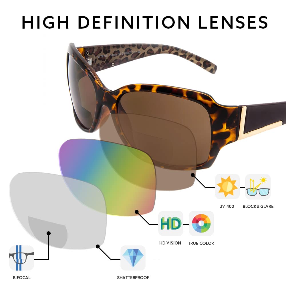VITENZI Women's Butterfly Jackie O Sunglasses with Built-in Reading Glasses – Stylish Vittoria Readers for Outdoor Activities, Driving, and Reading in the Sun