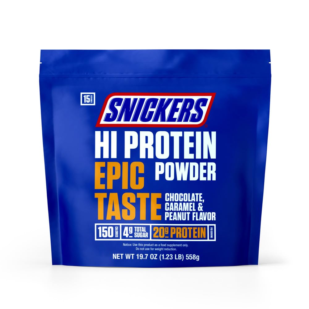 Snickers Chocolate Caramel Peanut Protein Powder - 19.7oz (560g) High Protein Shake Mix for Muscle Recovery, Weight Gain & Post-Workout | Great for Smoothies, Baking & Healthy Snacks