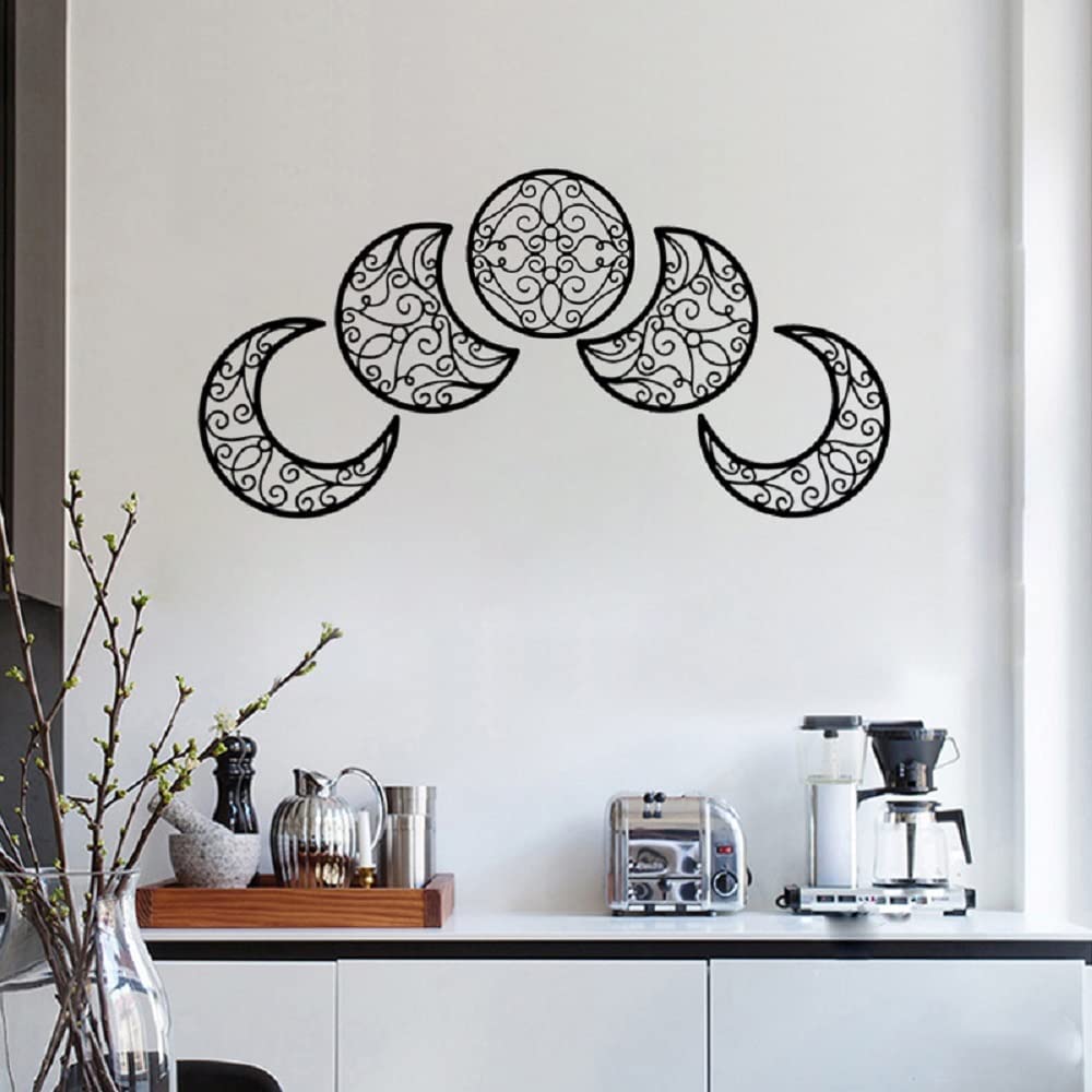 Moon Wall Decor Set of 5 - Black Boho Nordic Wall Hanging Art for Bedroom, Living Room, Nursery - Unique Celestial Home Decoration for Aesthetic & Spiritual Spaces