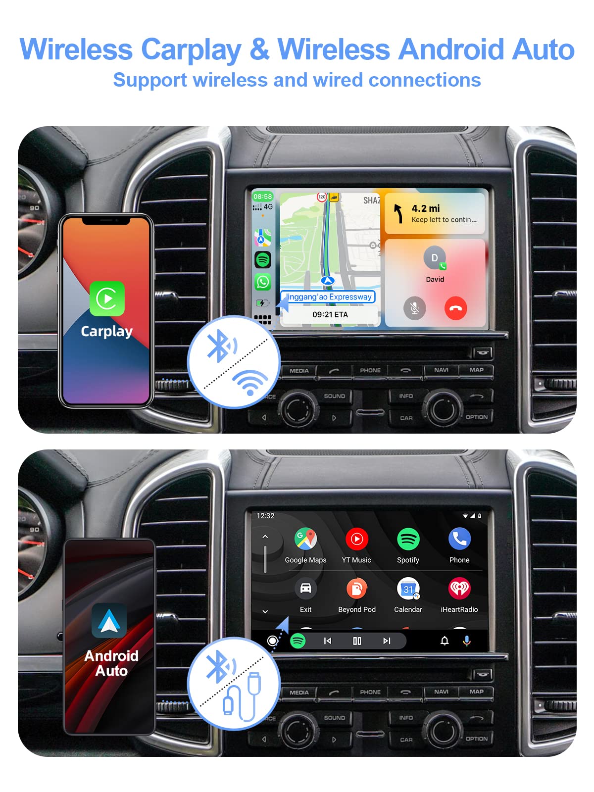 PCM 3.1 Wireless CarPlay & Android Auto Module for Porsche Panamera Cayenne Macan Cayman Boxster 911 718 - Supports Reverse Camera, Parking Sensor, Mirror Link & Steering Wheel Control - Perfect for Hands-Free Navigation & Entertainment While Driving