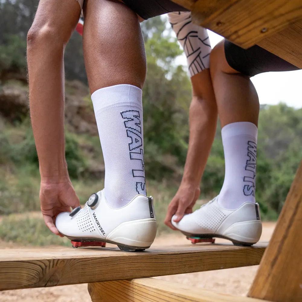 High-Performance Sporcks Watts White Cycling Socks for Men & Women - Breathable Moisture-Wicking Athletic Socks for Road Biking, Mountain Biking & Indoor Cycling Workouts