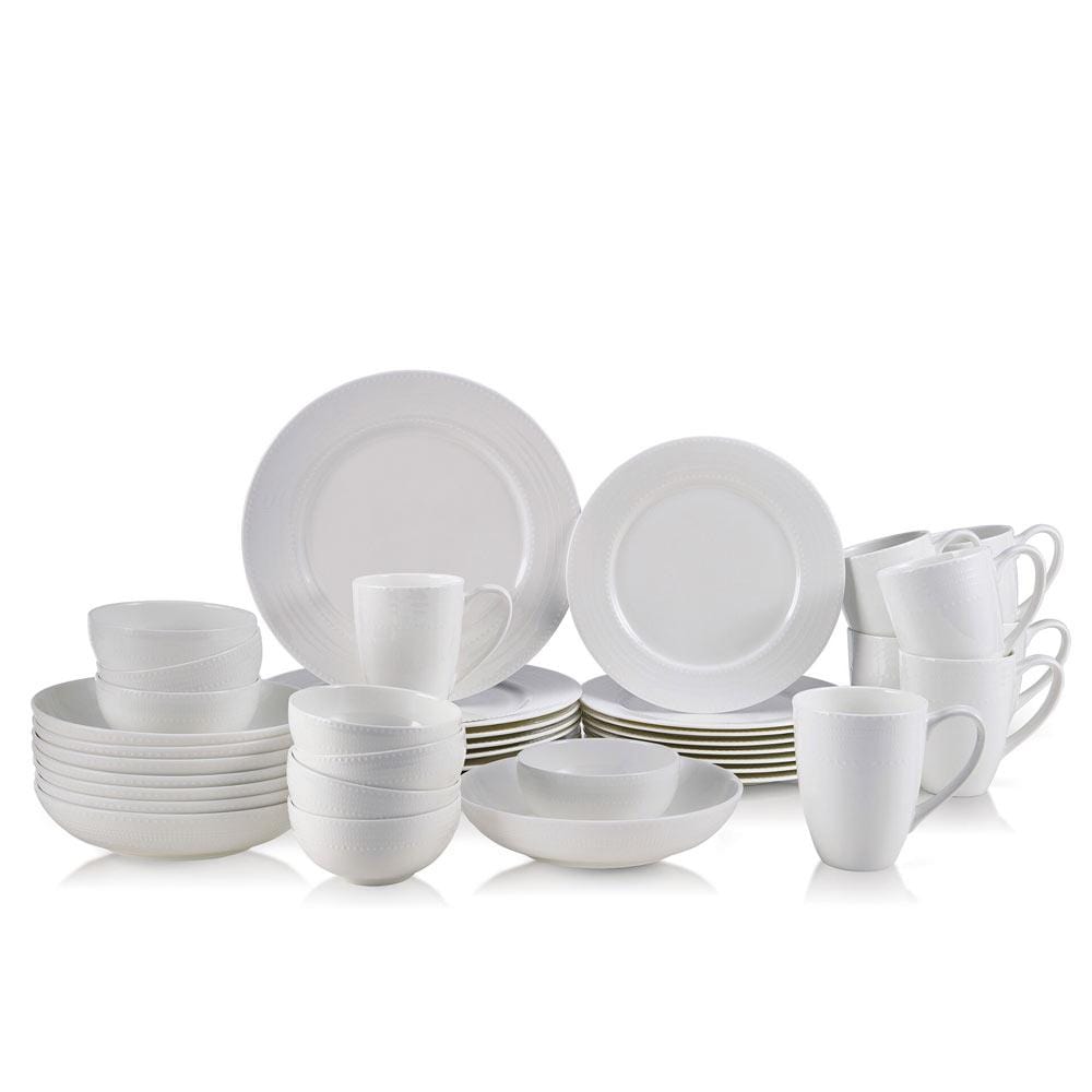 Annabel 40-Piece Dinnerware Set - Service for 8 People, Porcelain Dinner Plates, Bowls & Cups - Elegant Tableware for Family Dinners, Parties & Holiday Entertaining
