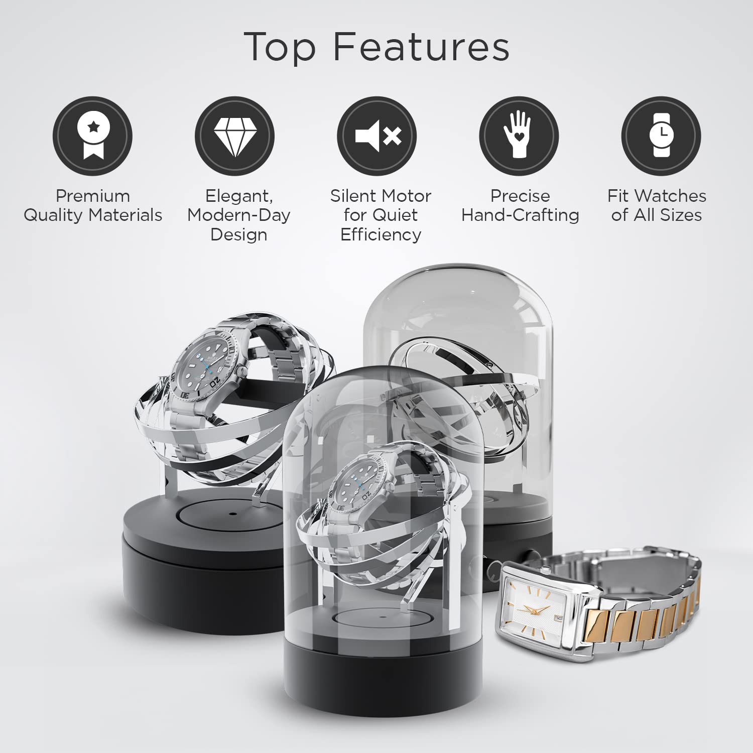 Orbit Single Watch Winder for Automatic & Mechanical Watches - Clear Transparent Display Case with Gyroscope Technology - Perfect for Rolex, Omega & Luxury Watch Storage at Home or Office