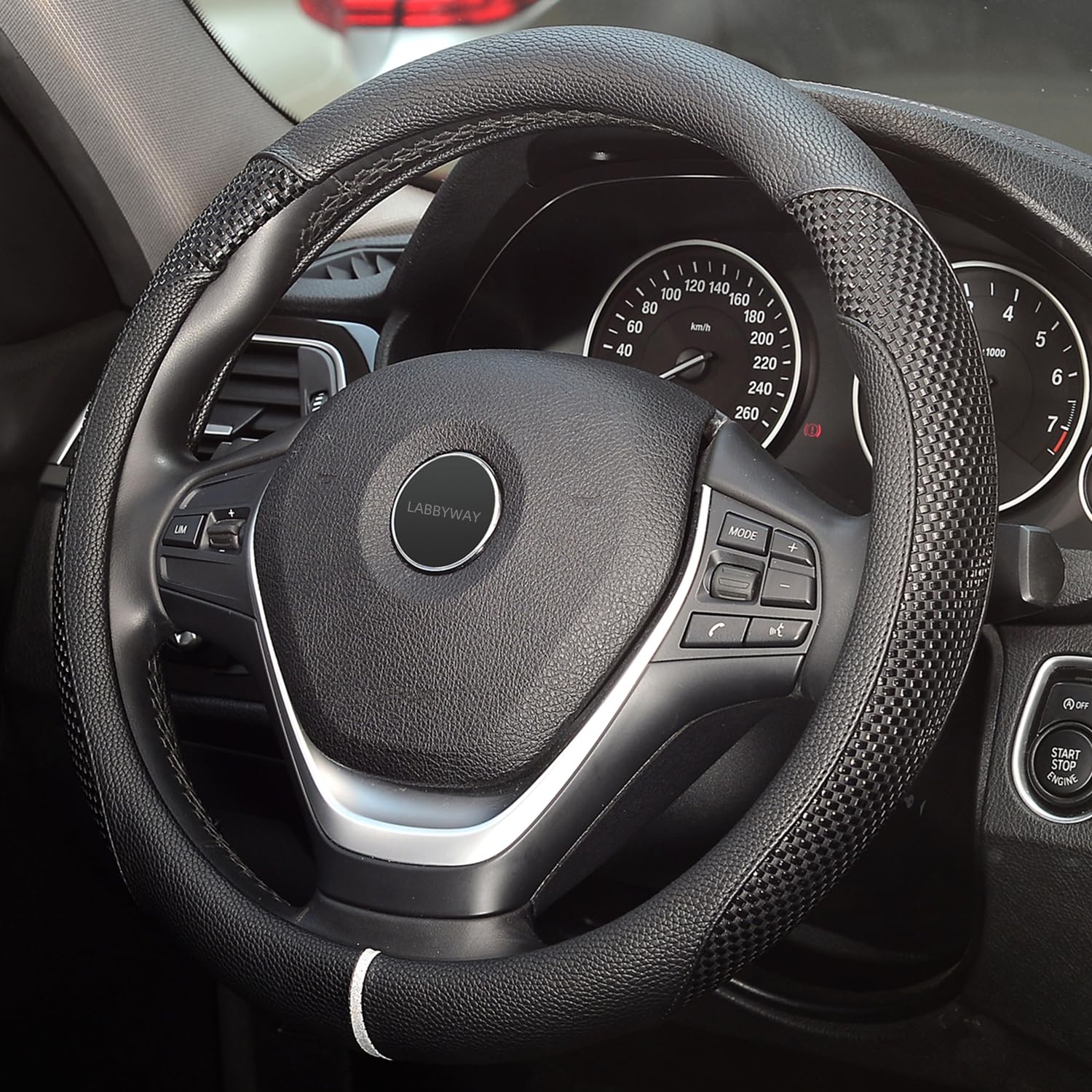 LABBYWAY Universal 15 Inch Microfiber Leather Steering Wheel Cover - Anti-Slip, Black | Perfect for Cars, Trucks & SUVs | Comfort Grip & Driving Safety