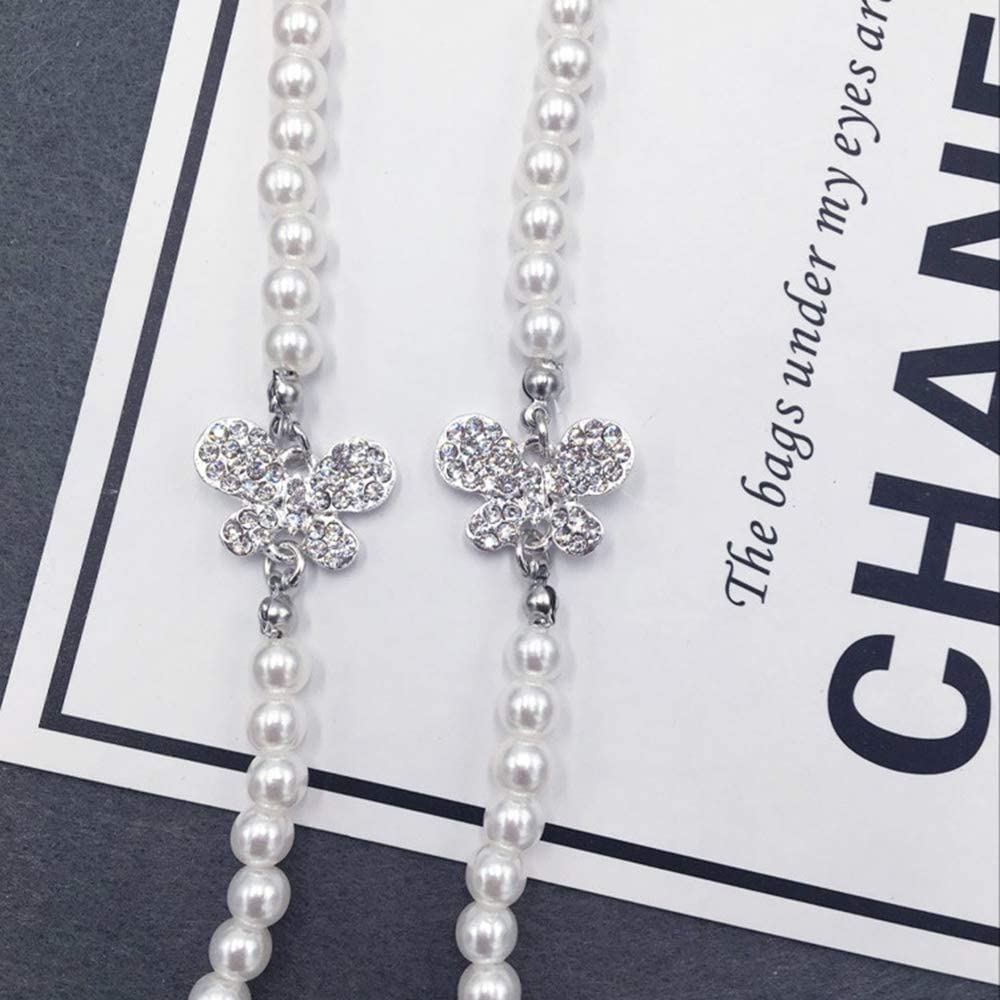 Adjustable Rhinestone Bra Straps with Pearl & Butterfly Design - Replacement Bra Shoulder Straps for Women - Perfect for Wedding, Prom, Evening Dresses & Lingerie