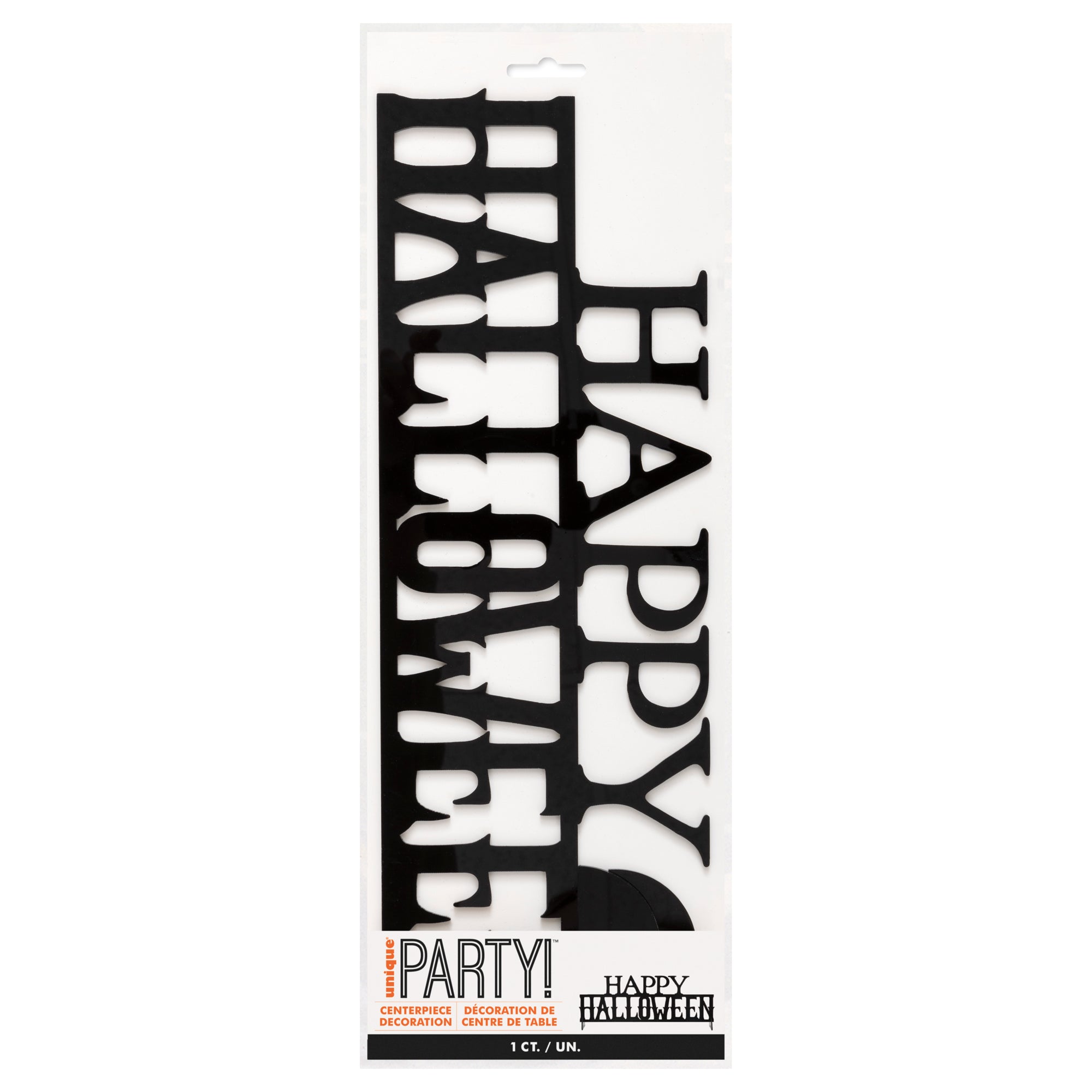 Black Happy Halloween Acrylic Centerpiece - 1 Count | Spooky Table Decor for Halloween Party, Dinner, or Home Decoration