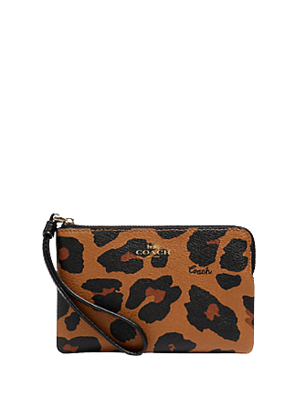 Coach Corner Zip Wristlet with Leopard Print - Stylish Crossbody Bag for Women, Perfect for Parties, Travel & Everyday Use