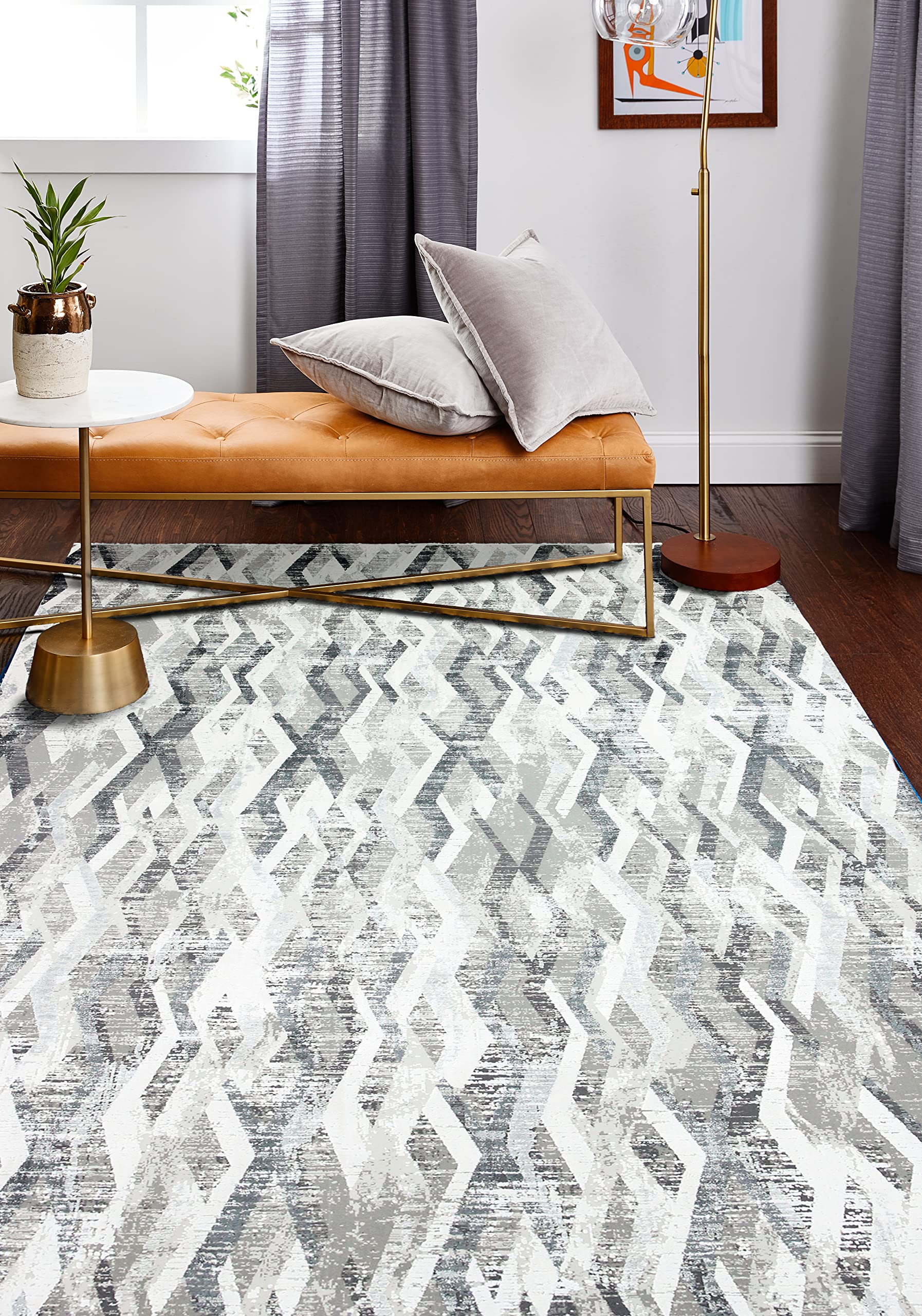 Bashian Collection 4' x 6' Ivory/Grey Area Rug - Luxury Power Loom Viscose & Polyester Runner Rug for Entryway, Living Room, Bedroom - Soft Non-Slip Home Decor for Modern House & Apartment