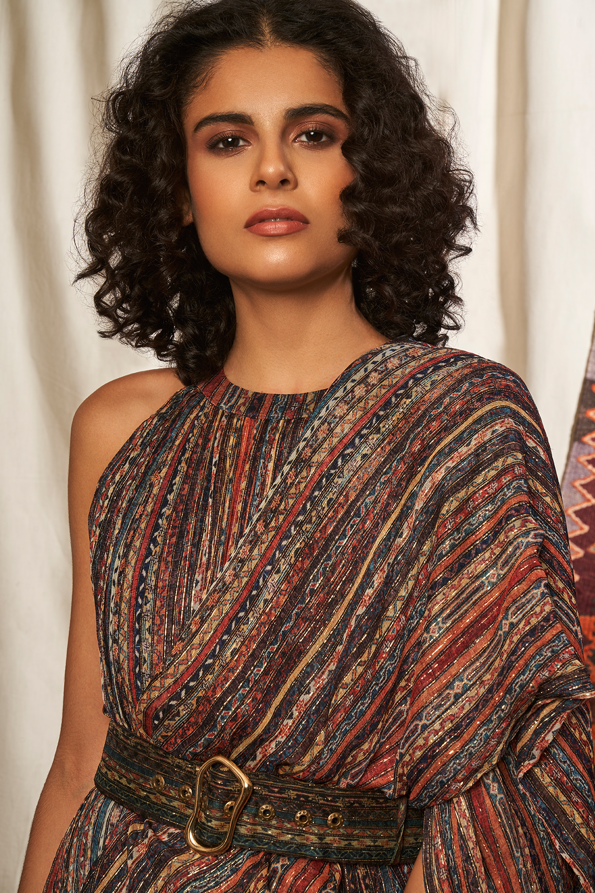 Elegant Stripes Print Saree Maxi Dress with Adjustable Belt for Women | Indian Ethnic Party Wear | Perfect for Weddings, Festivals & Special Occasions