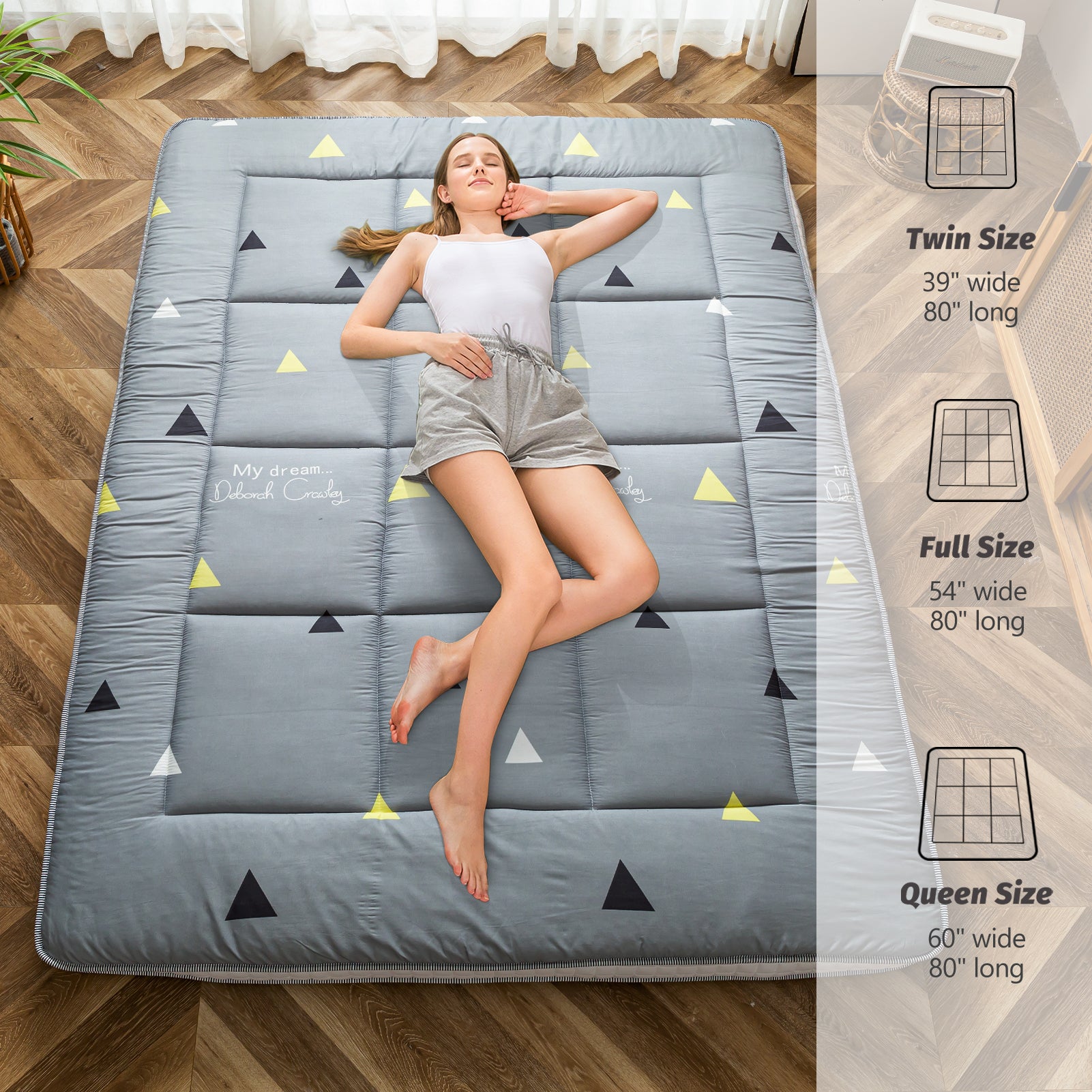 MAXYOYO Extra Thick Japanese Floor Mattress - Grey Triangle Futon Mattress for Adults, Foldable Sleeping Pad for Guest Bed, Camping & Home Use