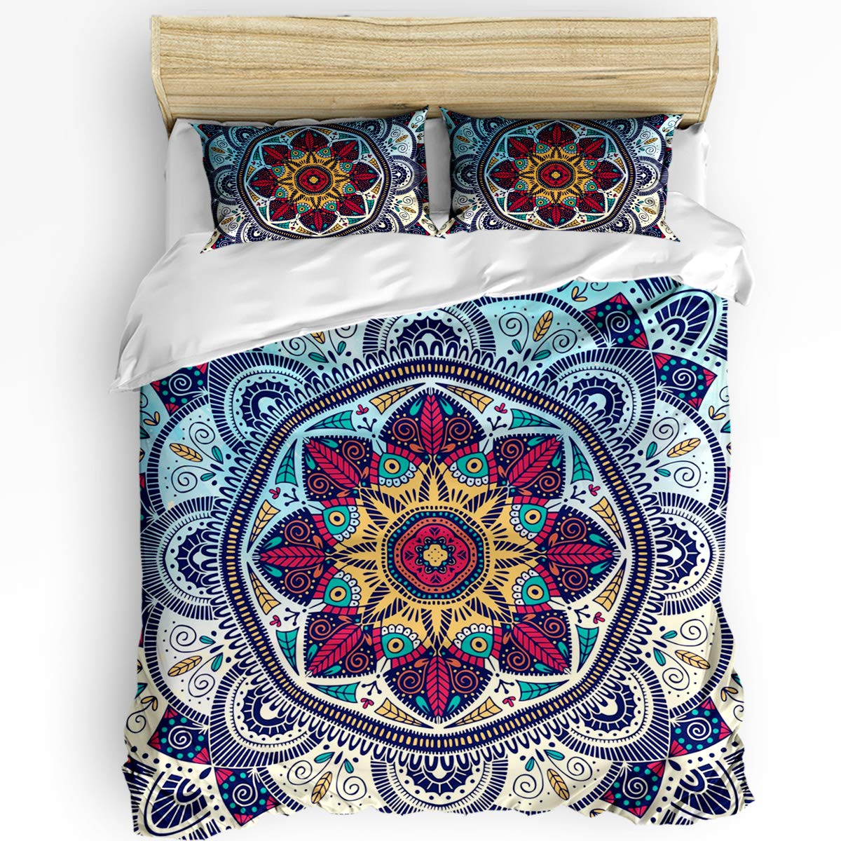 LooPoP 3-Piece Bohemian Mandala Comforter Set - Super Soft Wrinkle-Free Bedding for California King Size Bed | Includes Comforter & Pillow Shams | All-Season Vintage European Floral Design for Adults & Kids | Perfect for Master Bedrooms, Guest Rooms & Bohemian Home Decor