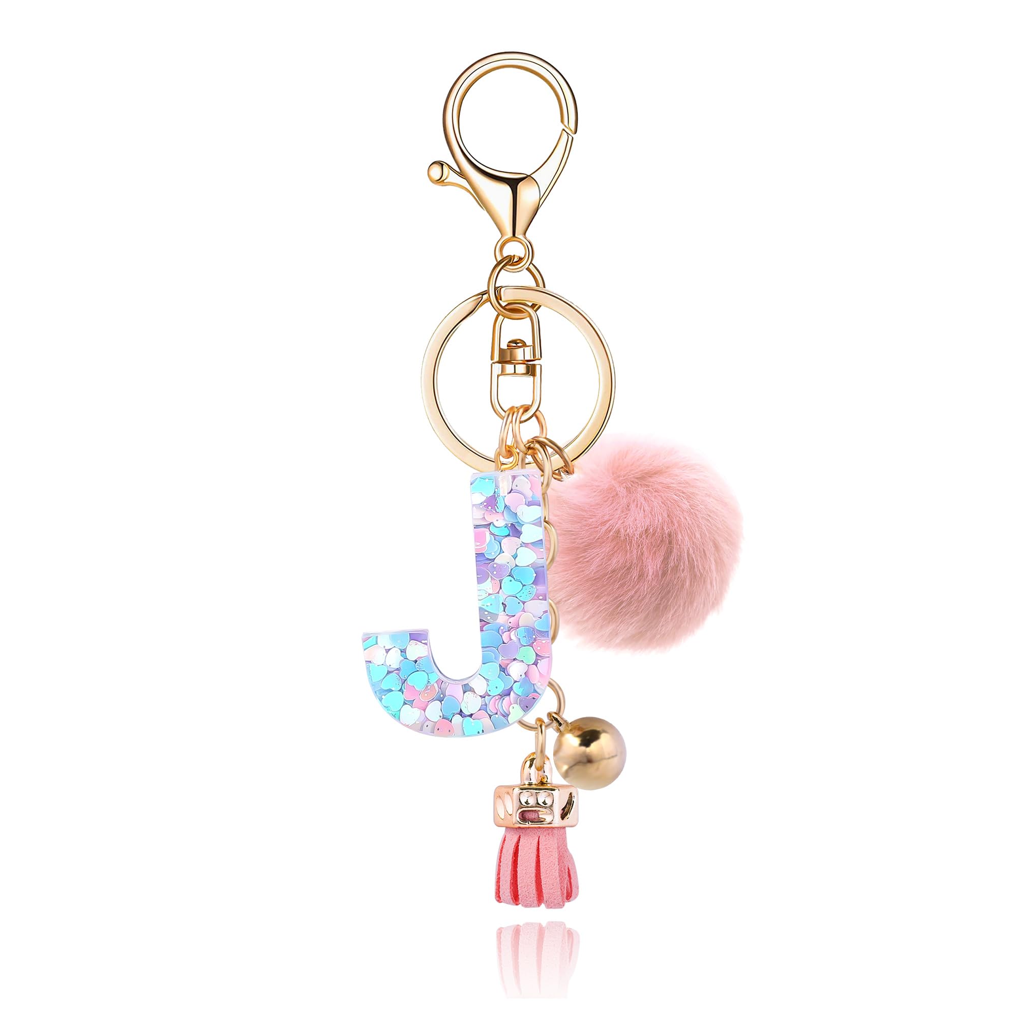 Custom Resin Alphabet Initial Letter Keychain for Women - Personalized Keyring with Soft Fur Pom Pom for Handbags, Purses & Backpacks - Perfect Gift for Birthdays, Anniversaries & Travel Accessories