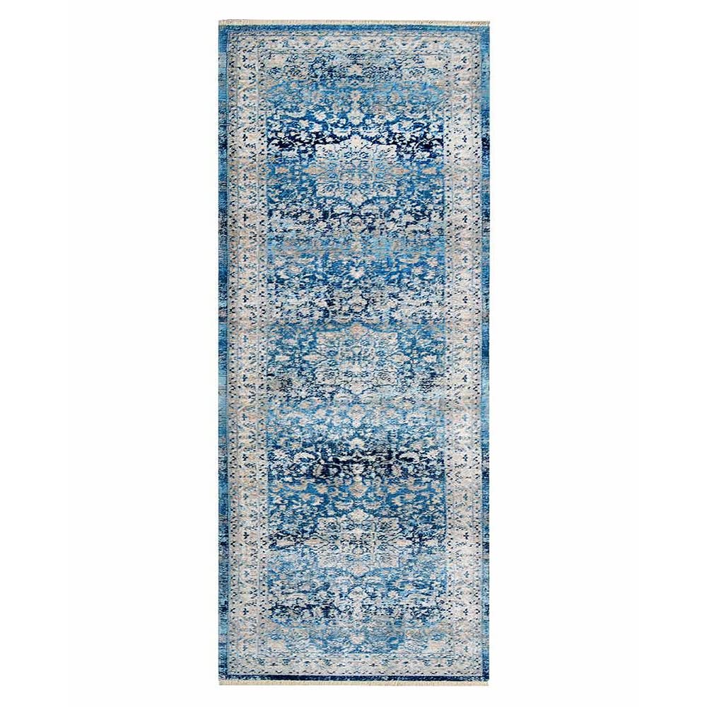 Machine Made Polyester Area Rugs 2'6''x9'10'' Runner - Blue Oriental Traditional Design Low Pile Carpet for Living Room, Bedroom, Hallway | Durable & Easy to Clean | Perfect for Home Decor, Entryway Runner, and Cozy Spaces (M00082)