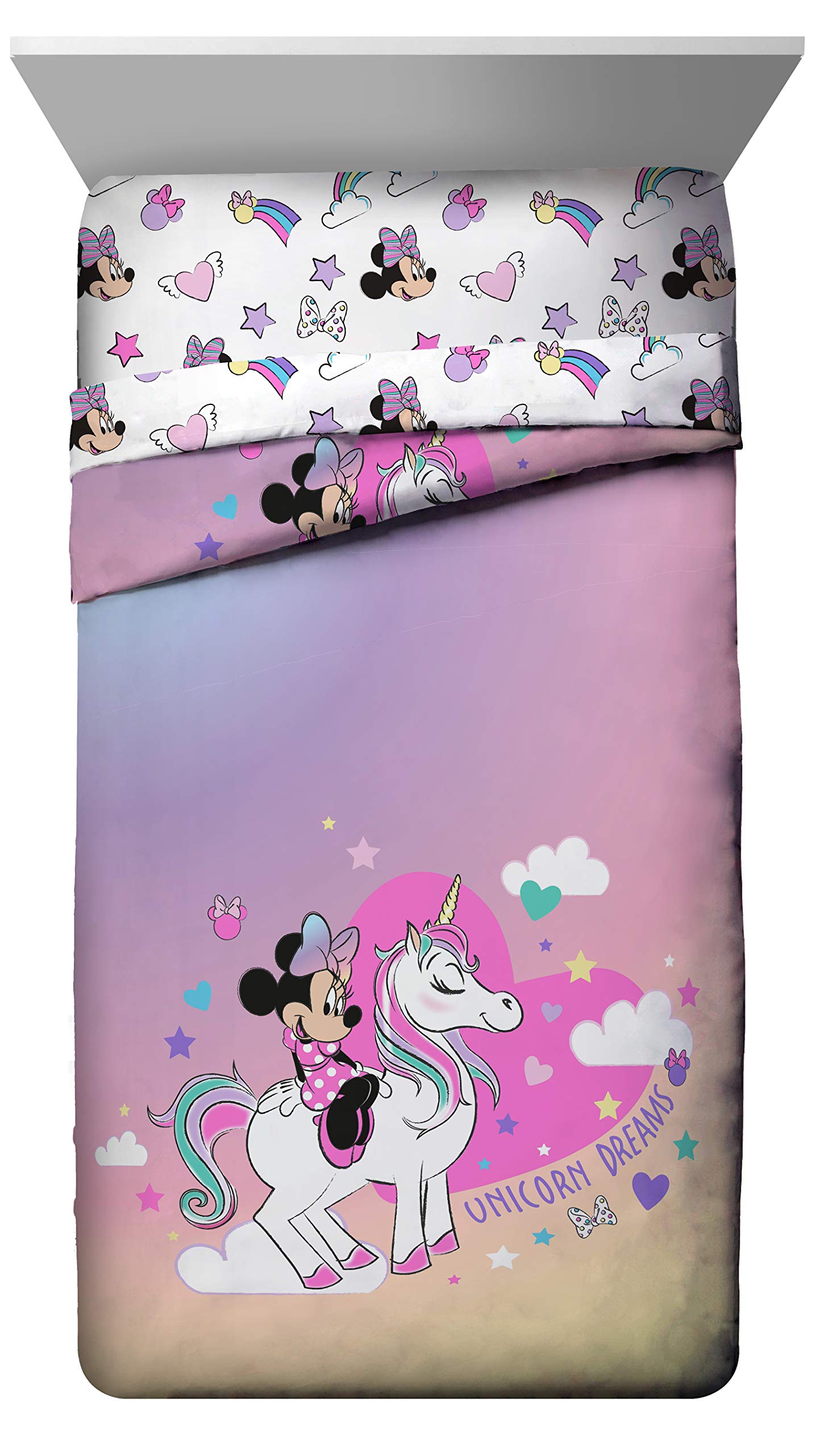 Jay Franco Disney Minnie Mouse Unicorn Dreams 7-Piece Full Bedding Set - Reversible Comforter & Sheet Set - Ultra Soft Fade Resistant Microfiber (Official Disney Licensed Product) for Kids' Bedroom Decor & Gift