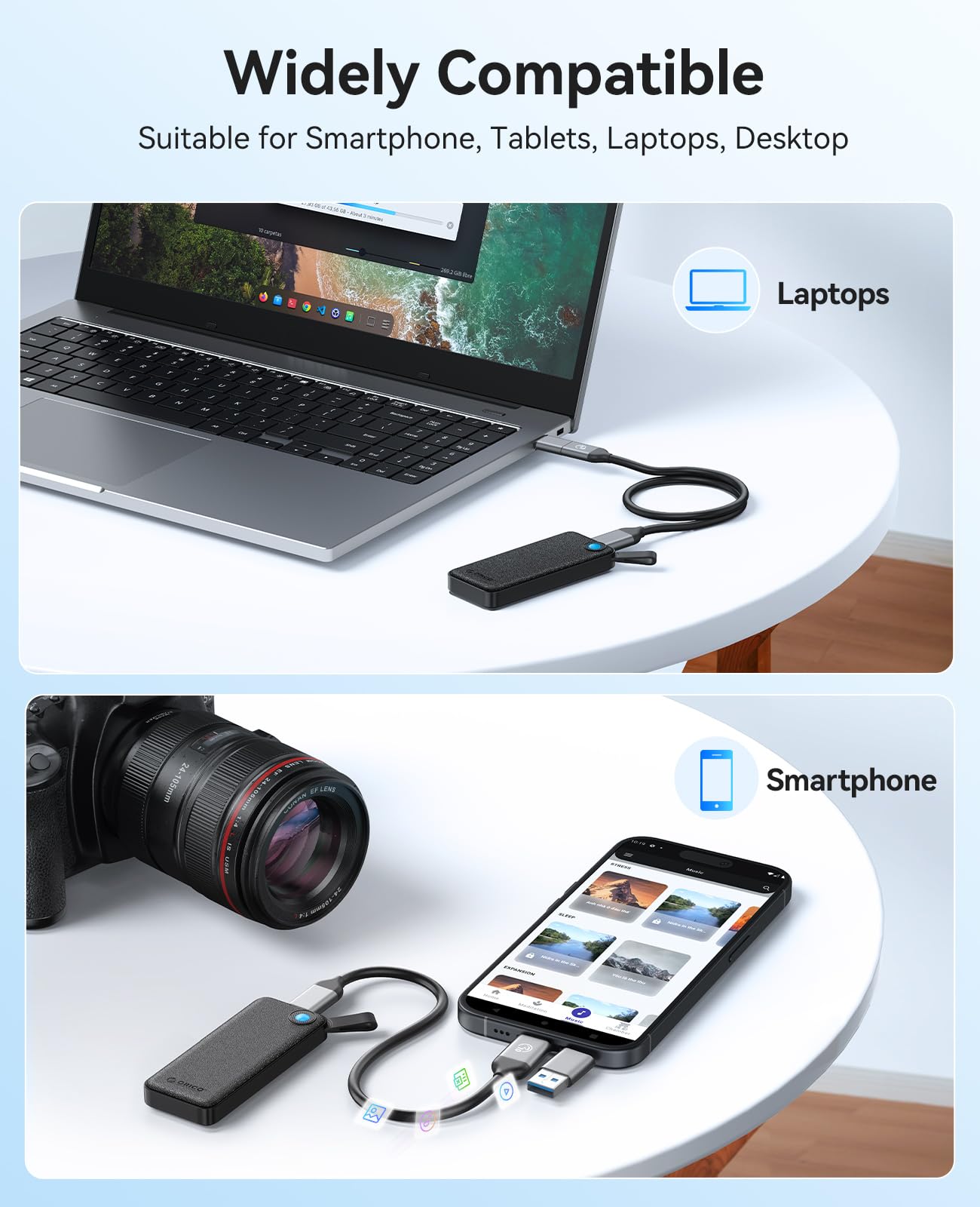 ORICO 1TB External SSD Portable - 460MB/s High-Speed USB 3.1 External Solid State Drive, Slim & Compact Design with USB-C/USB-A 2-in-1 Cable - Perfect for Smartphones, Tablets, Laptops, PC - Ideal for Work, Travel & Data Backup - B5pro