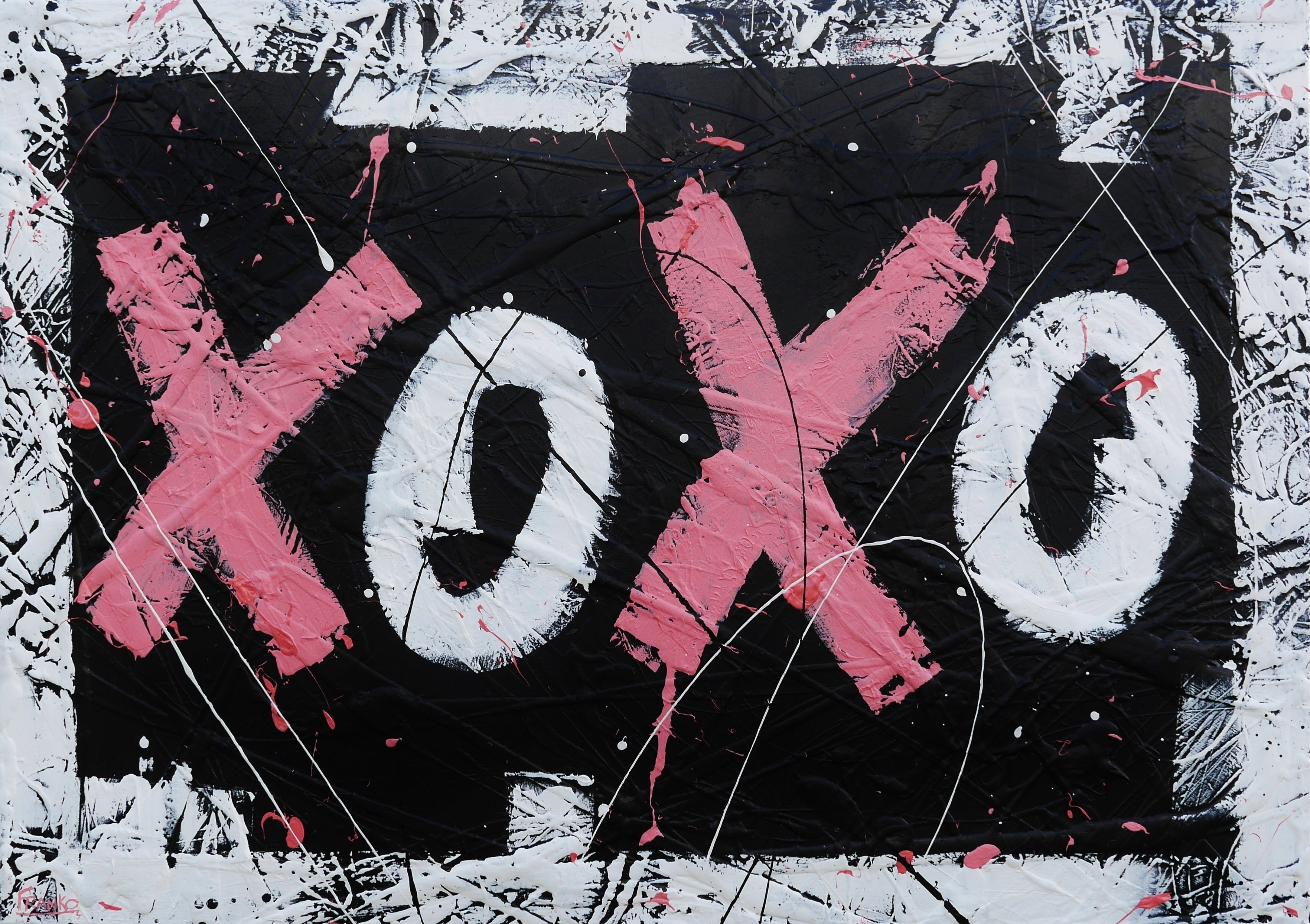 140cm x 100cm Textured Urban Pop Art Painting - Hugs & Kisses Modern Wall Decor for Living Room, Bedroom & Office | Perfect Gift for Art Lovers
