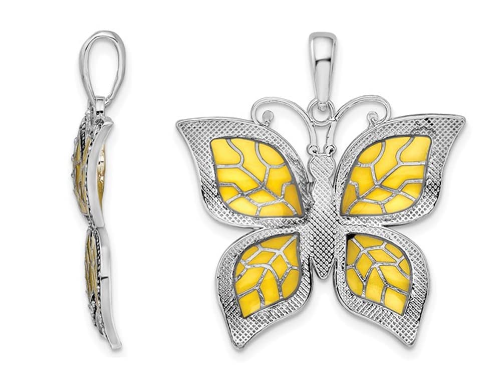 Sterling Silver Yellow Butterfly Charm Pendant Necklace with 18