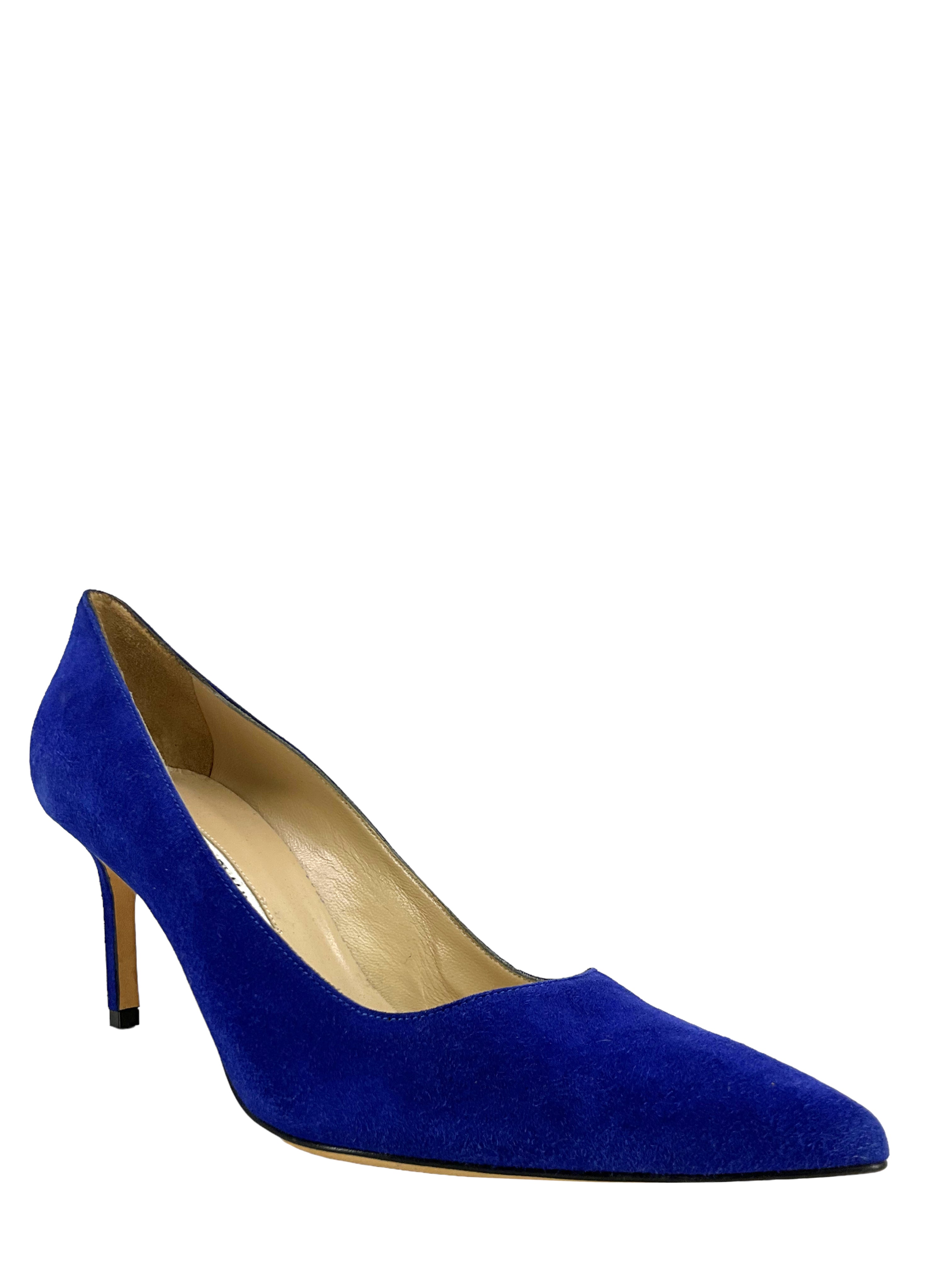 Manolo Blahnik BB Suede Pumps Women's Size 7.5 - Elegant High Heels for Weddings, Parties & Office Wear