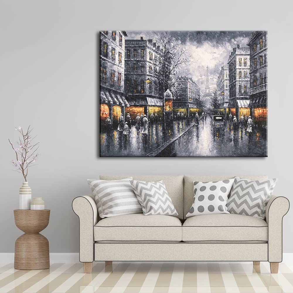 Extra Large Paris Street View Canvas Art - Modern Cityscape Oil Painting Print - Contemporary Landscape Wall Decor for Living Room, Bedroom & Office - 48x36 Inches