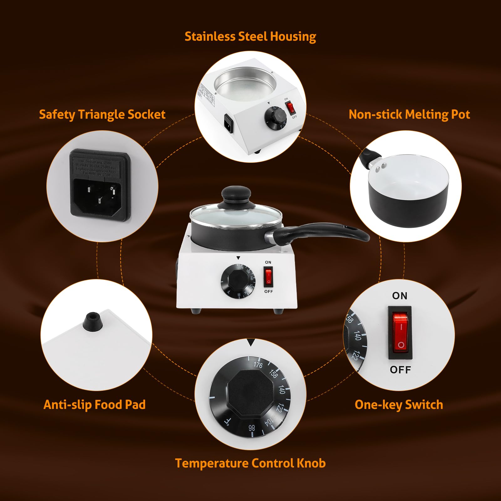 Premium Commercial Chocolate Melting Pot - Electric Chocolate Tempering Machine for Chocolate, Butter, Cheese, Cream & Candy - Ideal for Bakeries, Cafes & Home Dessert Making (Single Pot)