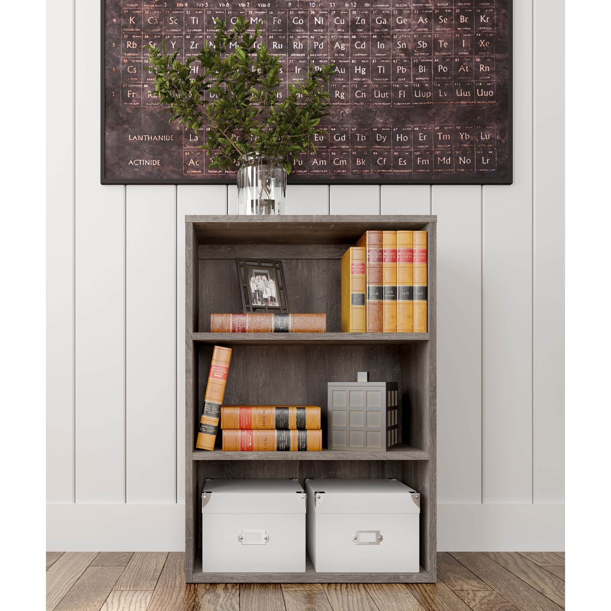 Arlenbry Medium Bookcase - 5-Shelf Storage Organizer, Modern Gray Bookshelf for Home & Office - Perfect for Living Room, Bedroom, or Study Room Organization