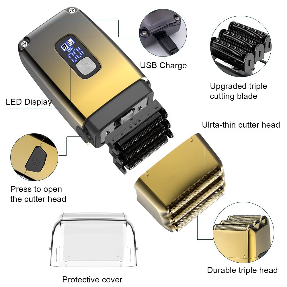 Premium Rechargeable Electric Razor for Men - 3-Blade Wet/Dry Shaver for Beard & Head Shaving, Powerful Cordless Trimmer with Travel Case - Perfect for Home, Travel & Grooming Gifts