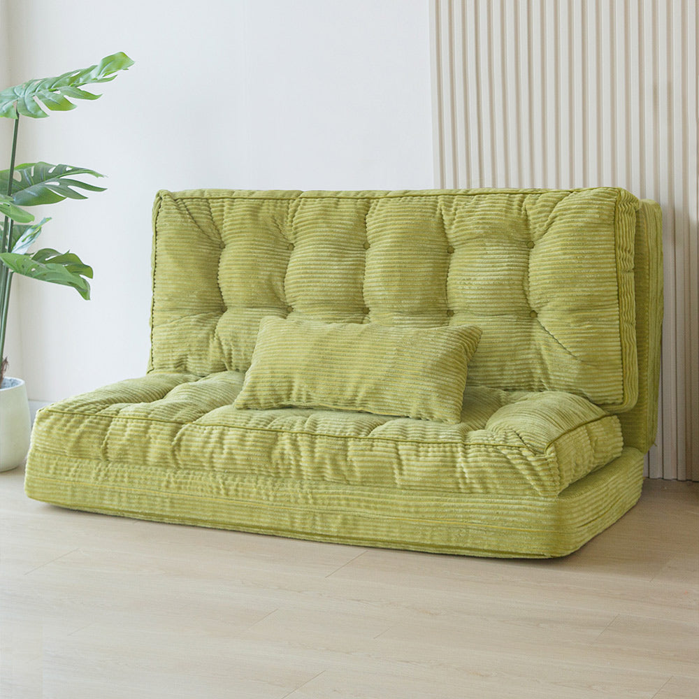 MAXYOYO Tufted Bean Bag Sofa Bed - Foldable Floor Couch with Pillows in Green | Comfortable Lounge Chair for Living Room, Bedroom & Game Room