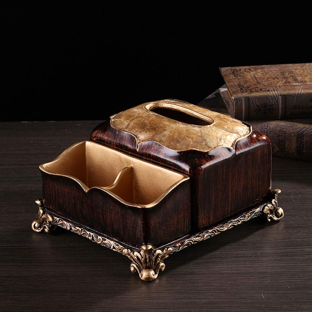 Luxury Resin Tissue Box Cover - Rectangular Napkin Holder & Remote Control Storage Box, European Style Desktop Caddy for Living Room, Bedroom, Office (Multifunctional Home Decor Organizer)