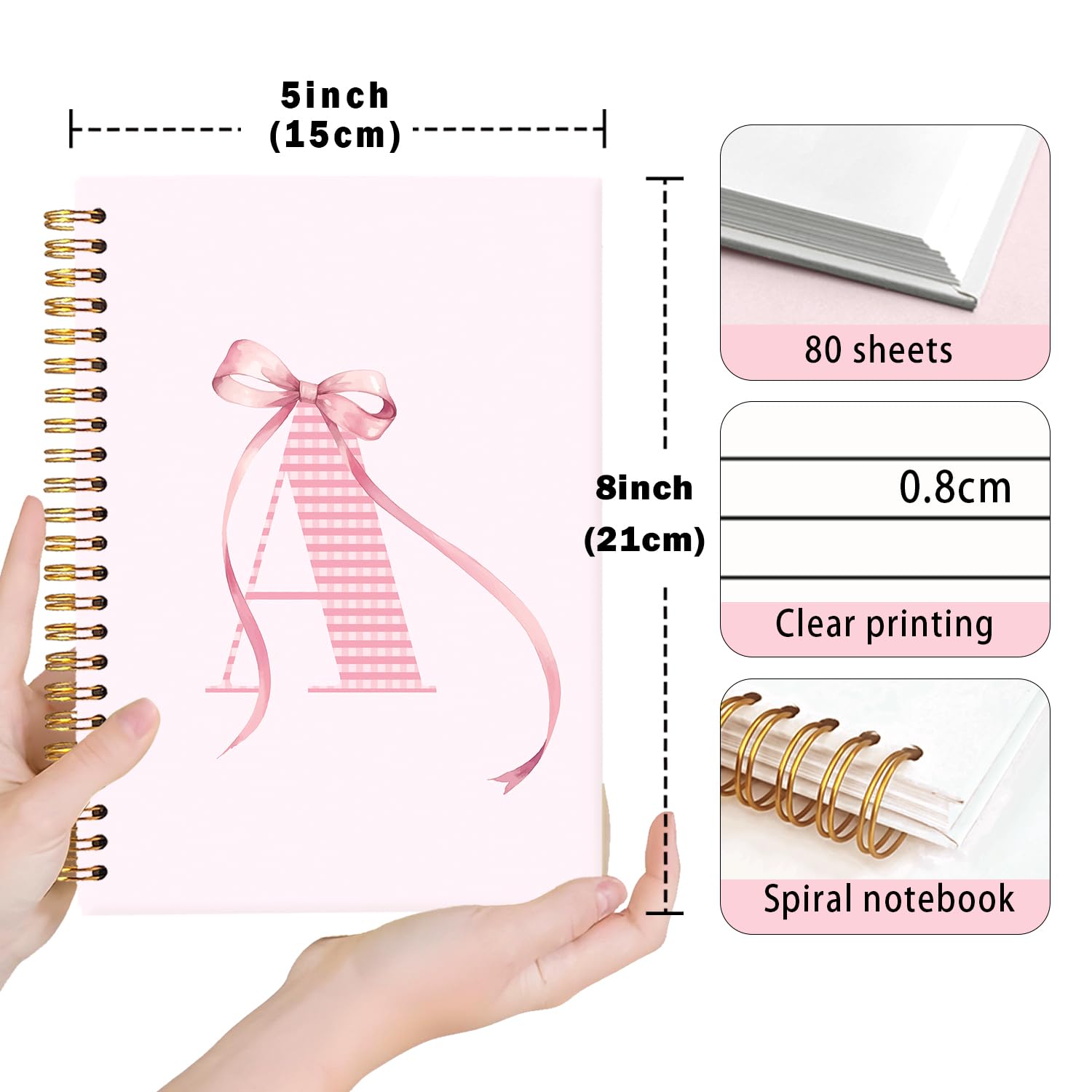 Personalized Pink Initial Letter A Notebook Journal with Coquette Bow - Custom Monogram Spiral Notebook for Women, School & Office Supplies (5.5x8.3 inches) - Perfect Birthday Gift, Study Planner & Work Organizer